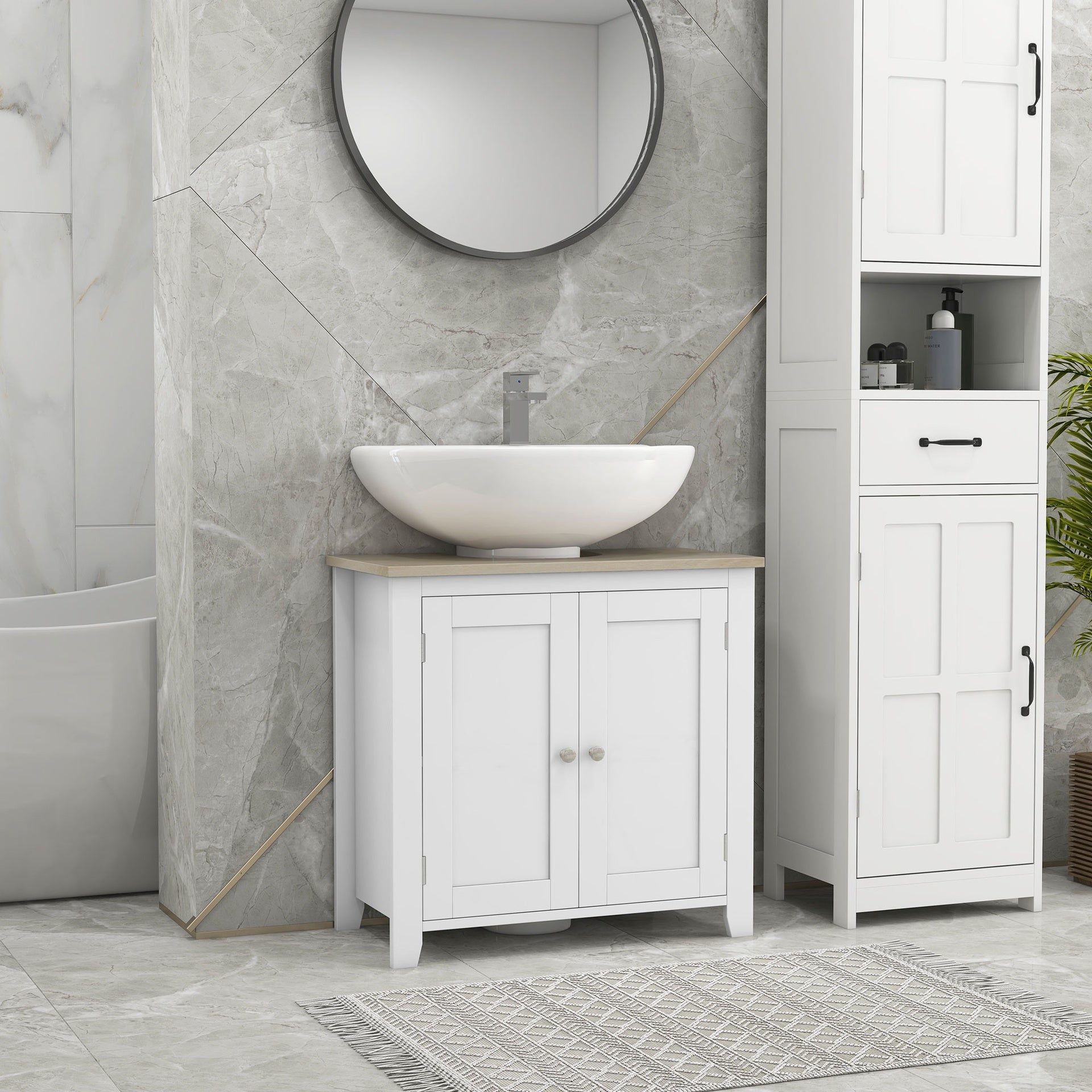 Kleankin Pedestal Sink Storage Cabinet, Under Sink Cabinet with U-Shape and Adjustable Internal Shelf, White