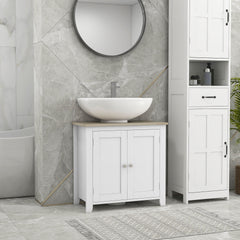 Kleankin Pedestal Sink Storage Cabinet, Under Sink Cabinet with U-Shape and Adjustable Internal Shelf, White