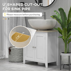 Kleankin Pedestal Sink Storage Cabinet, Under Sink Cabinet with U-Shape and Adjustable Internal Shelf, White