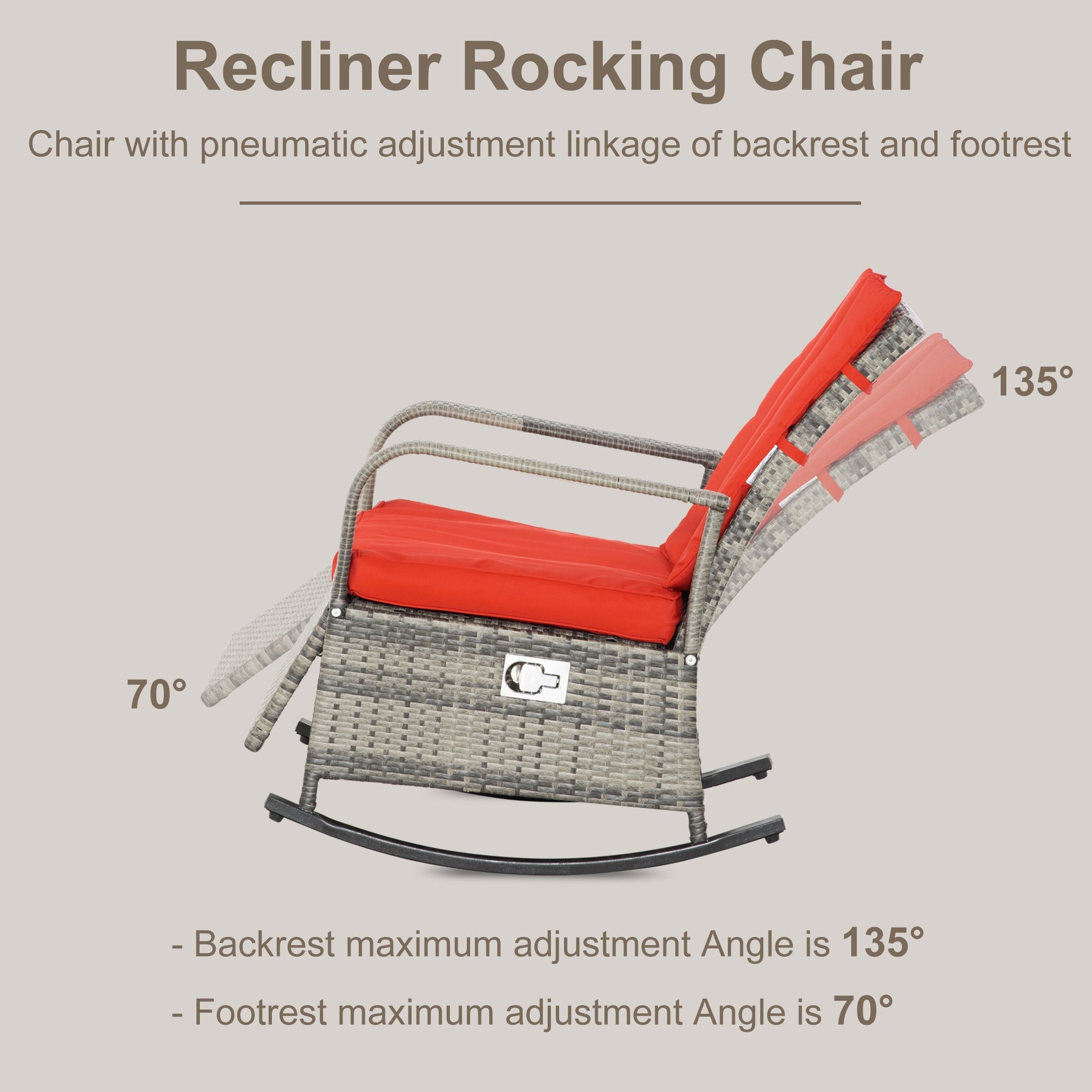 Outsunny PE Rattan Rocking Recliner with Footrest, Red