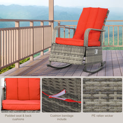 Outsunny PE Rattan Rocking Recliner with Footrest, Red