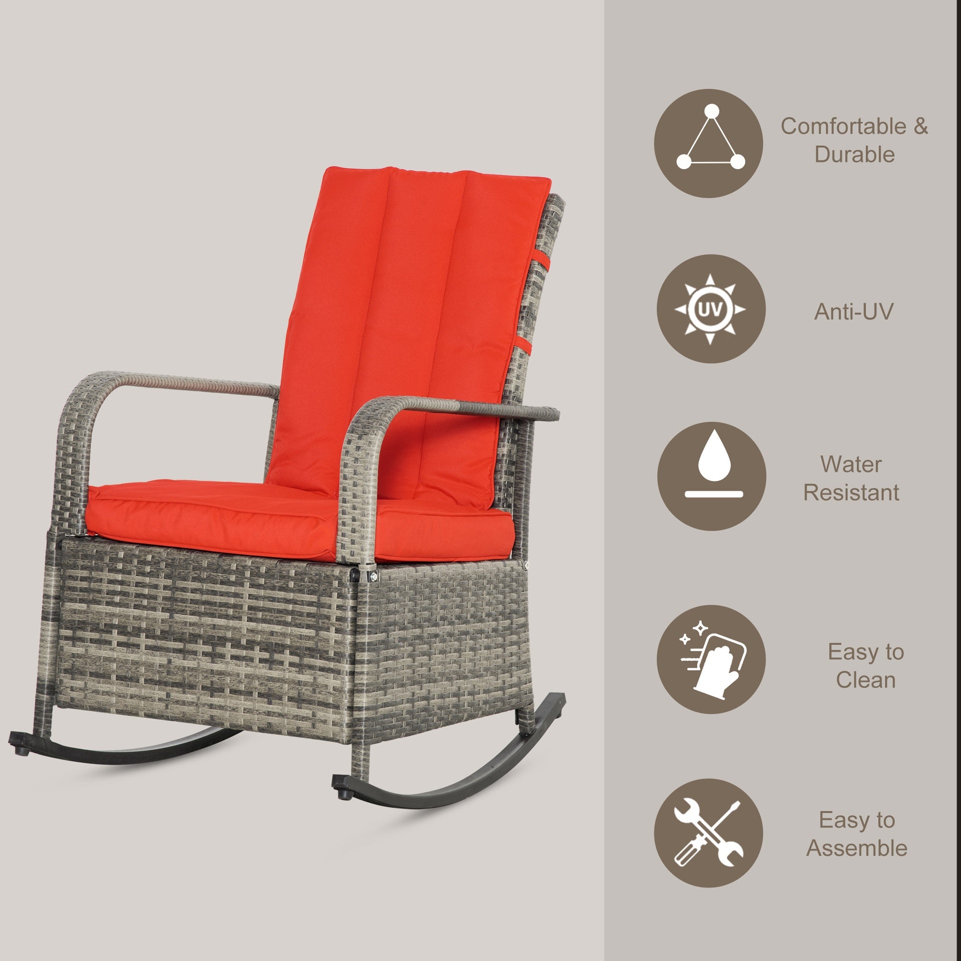 Outsunny PE Rattan Rocking Recliner with Footrest, Red
