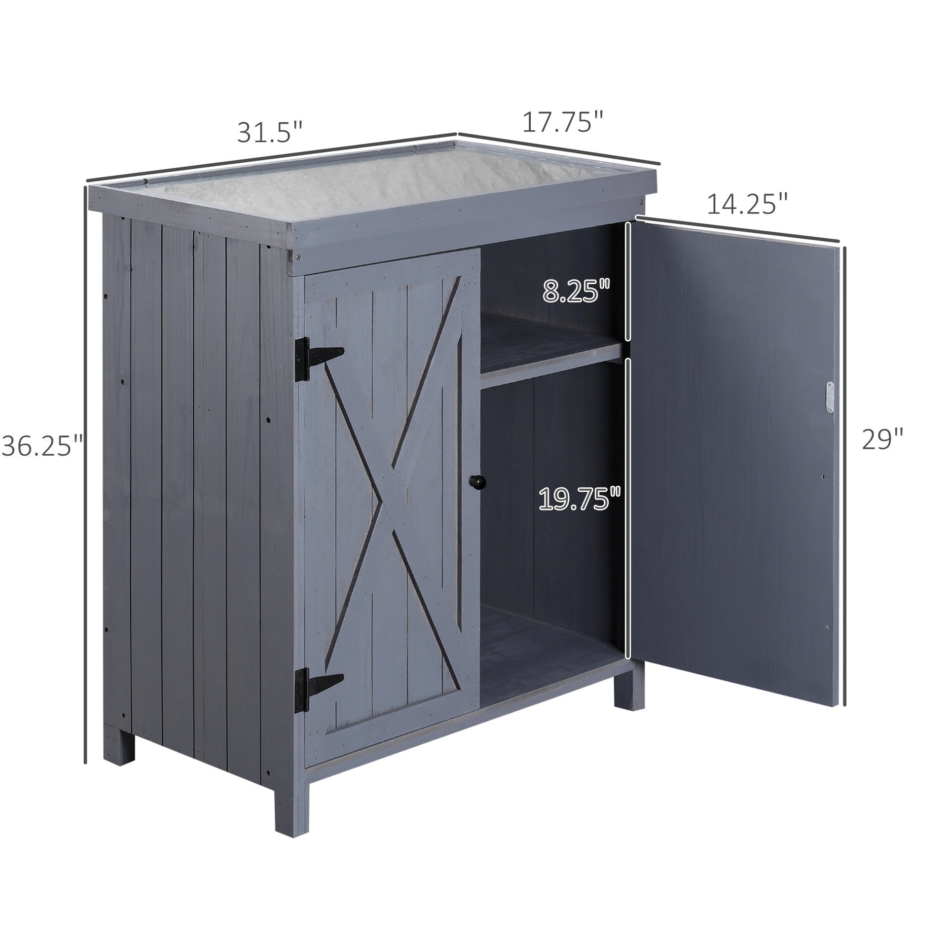 Outsunny Outdoor Storage Cabinet, Outdoor Tool Shed with Galvanized Top and Two Shelves for Yard Tools or Pool Accessories, Gray