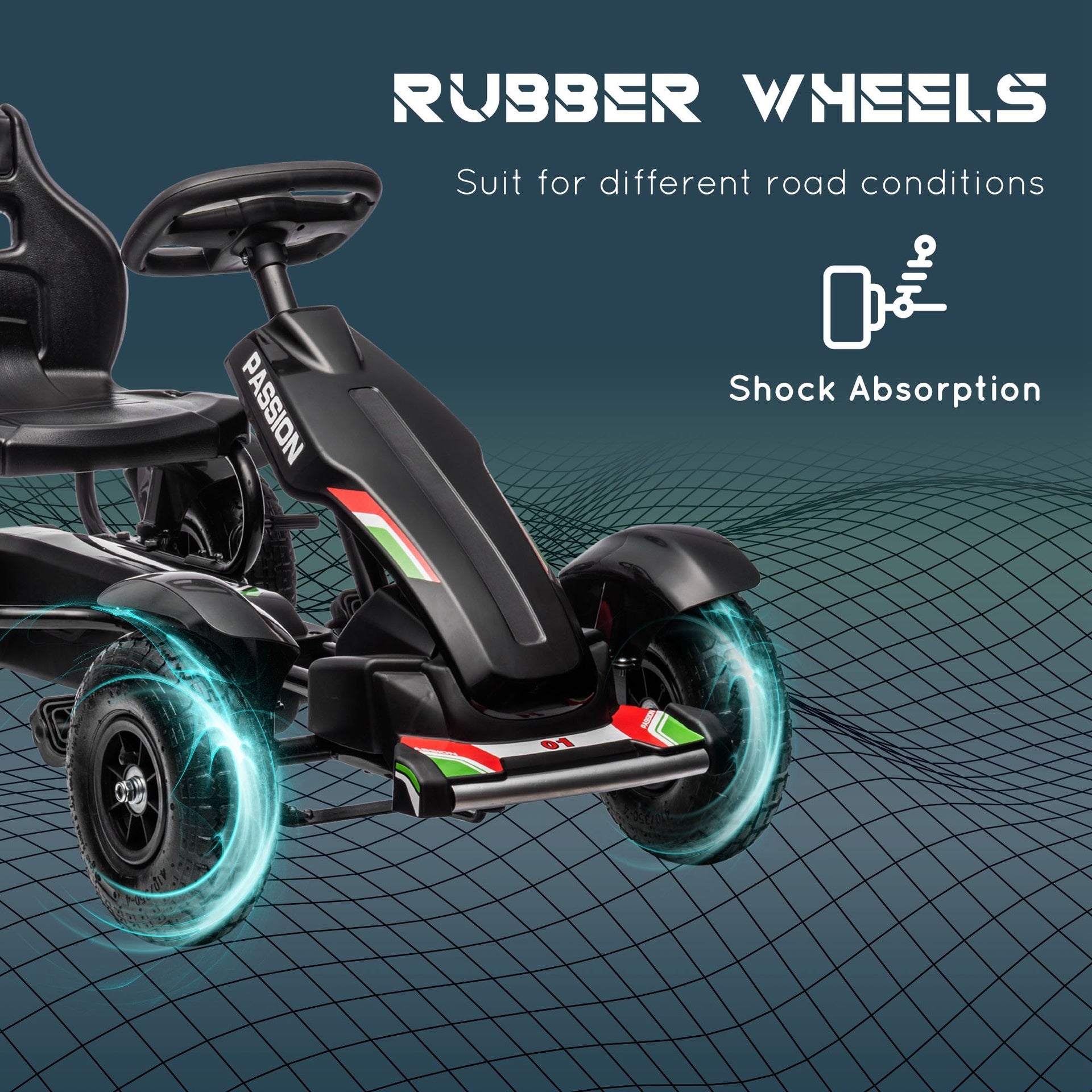 Aosom Kids Pedal Go Kart, Outdoor Ride on Toys with Adjustable Seat, Sharp Handling, Handbrake, 4 Non-Slip Rubber Wheels for Boys & Girls Aged 5-12 Years Old, Black