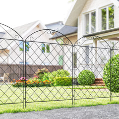 Outsunny Garden Fence, 4 Pack Steel Fence Panels, 11.5' L x 43" H, Rust-Resistant Decorative Border Flower Edging for Yard, Landscape, Patio, Outdoor Decor, Curved Vines