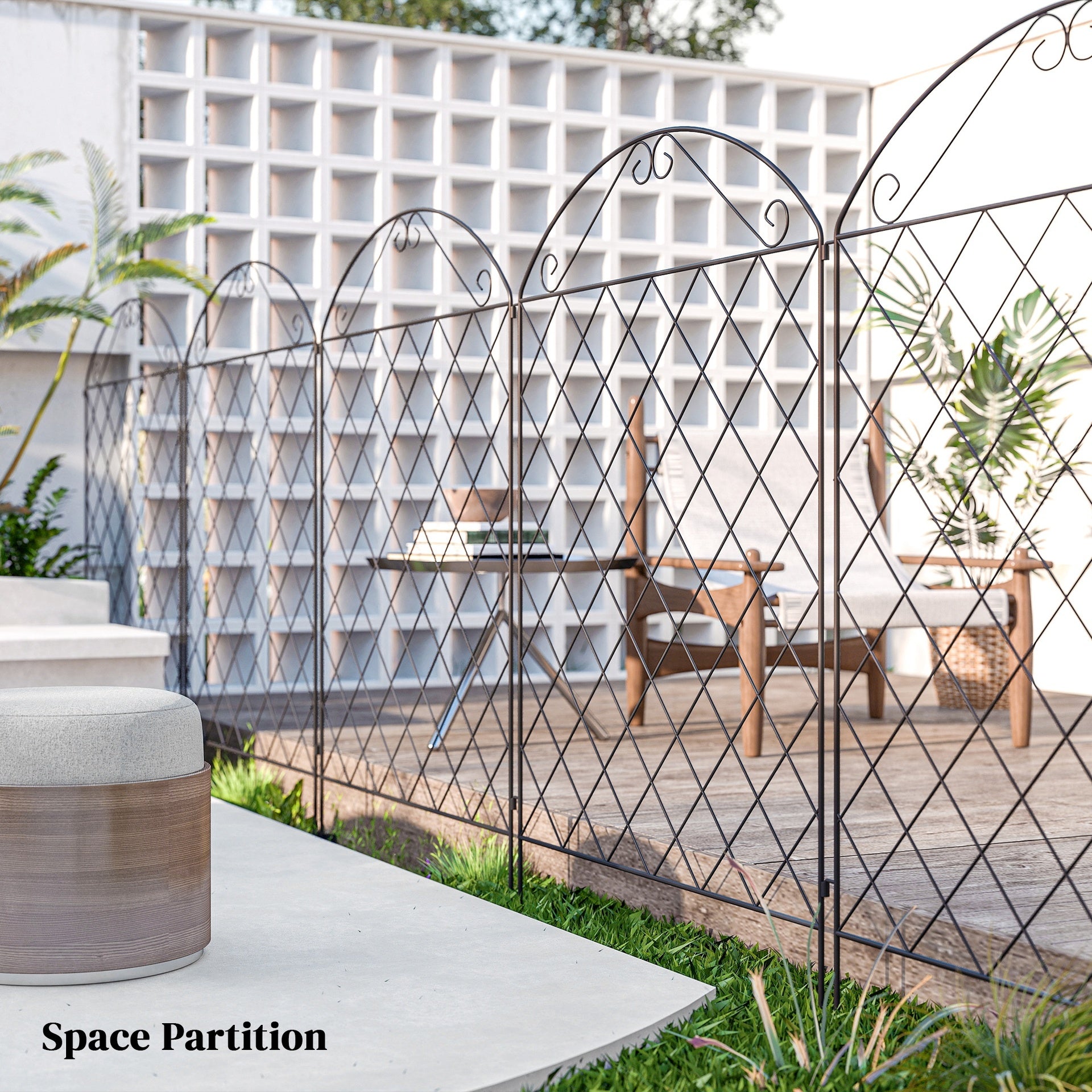 Outsunny Garden Fence, 4 Pack Steel Fence Panels, 11.5' L x 43" H, Rust-Resistant Decorative Border Flower Edging for Yard, Landscape, Patio, Outdoor Decor, Curved Vines