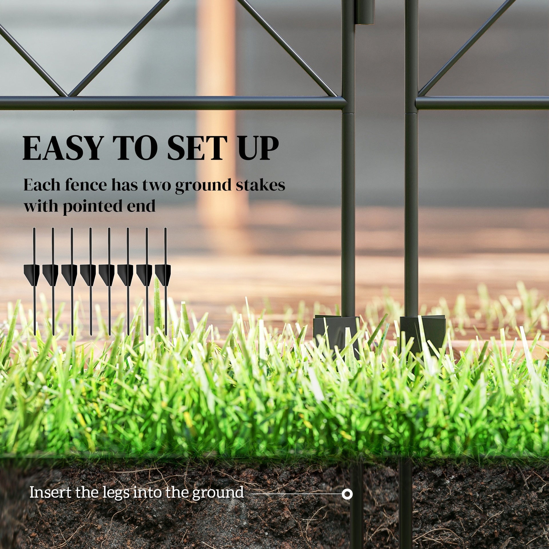 Outsunny Garden Fence, 4 Pack Steel Fence Panels, 11.5' L x 43" H, Rust-Resistant Decorative Border Flower Edging for Yard, Landscape, Patio, Outdoor Decor, Curved Vines