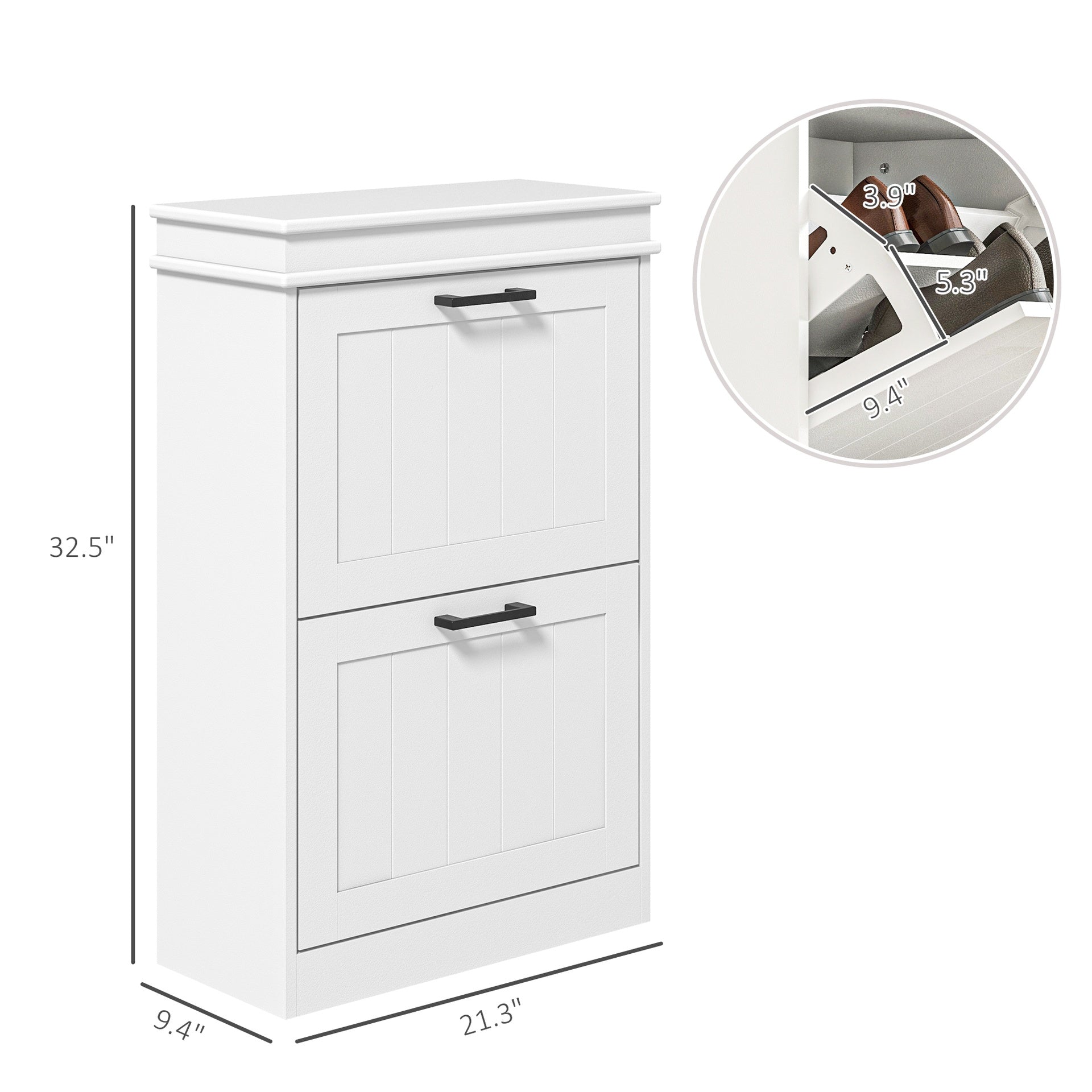 HOMCOM Modern Shoe Storage Cabinet with 2 Flip Drawers for 10 Pairs, Narrow Shoe Organizer for Entryway, Hallway, White