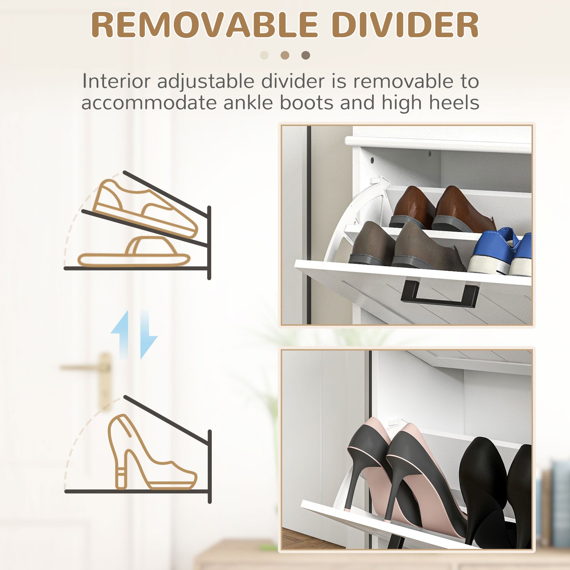 HOMCOM Modern Shoe Storage Cabinet with 2 Flip Drawers for 10 Pairs, Narrow Shoe Organizer for Entryway, Hallway, White