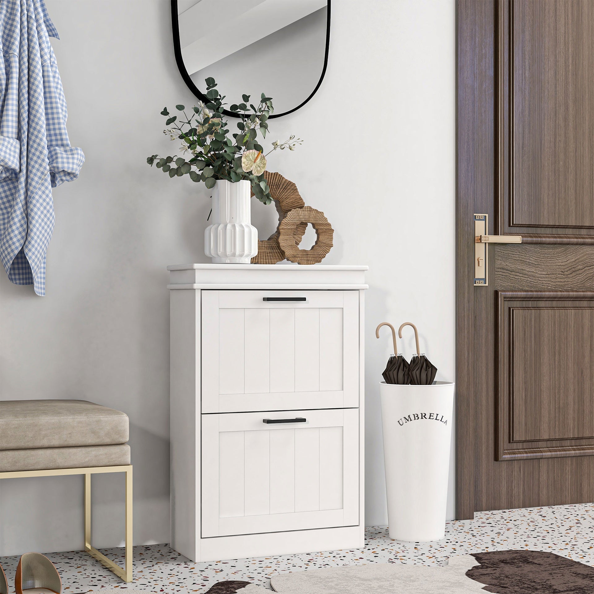 HOMCOM Modern Shoe Storage Cabinet with 2 Flip Drawers for 10 Pairs, Narrow Shoe Organizer for Entryway, Hallway, White