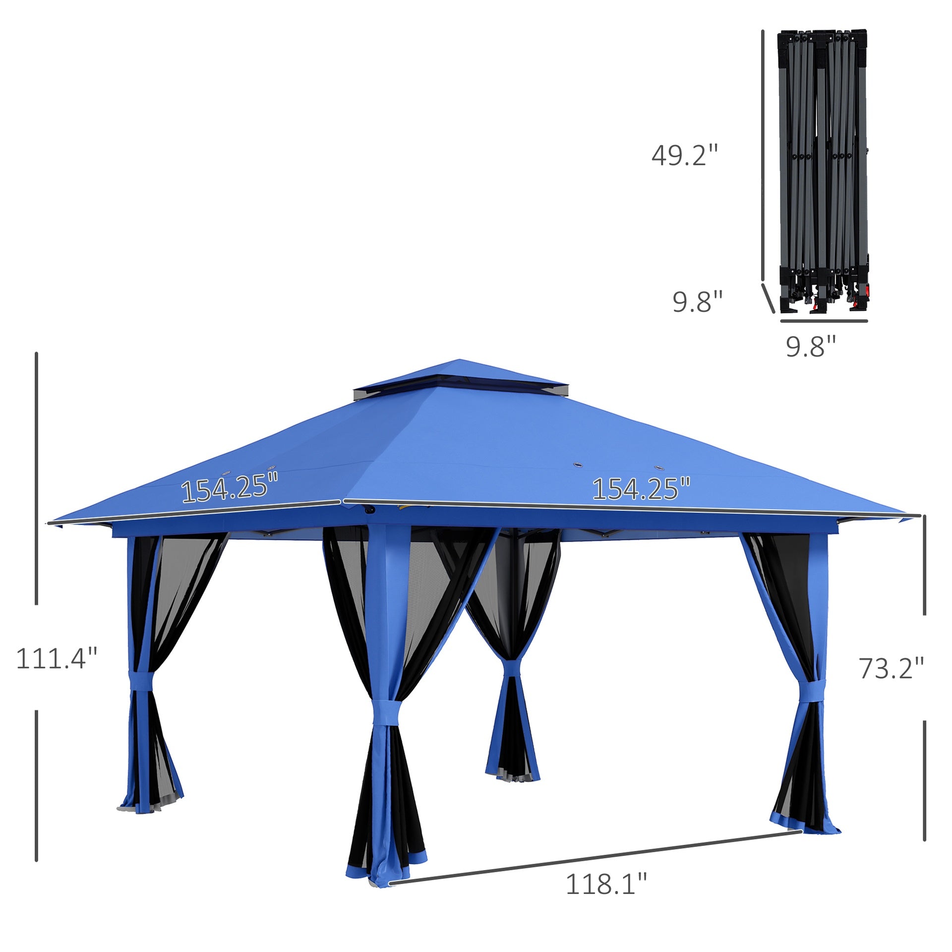 Outsunny 13' x 13' Pop Up Gazebo Instant Canopy Tent Shelter with 2-Tier Roof, Carry Bag, Wight Bags for Outdoor, Garden, Blue