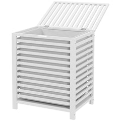 HOMCOM 55 L Bamboo Laundry Basket with Lid, Cloth Hamper with Removable Liner Bag, 19.75 x 14.25 x 23.5 Inches, White