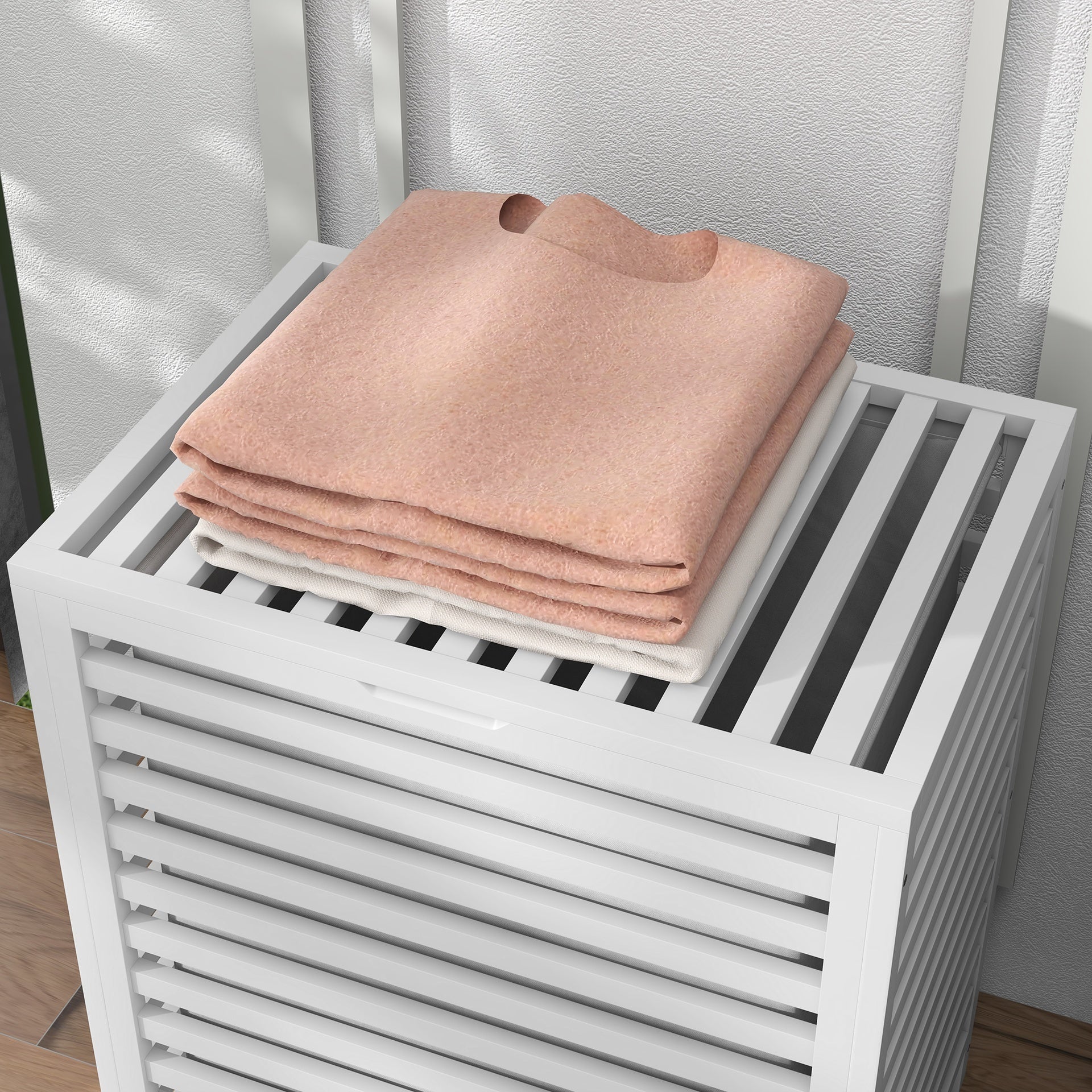 HOMCOM 55 L Bamboo Laundry Basket with Lid, Cloth Hamper with Removable Liner Bag, 19.75 x 14.25 x 23.5 Inches, White