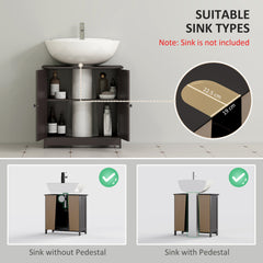 HOMCOM Bathroom Vanity Cabinet, Under Sink Bathroom Cabinet with 2 Doors and Adjustable Shelf, Coffee