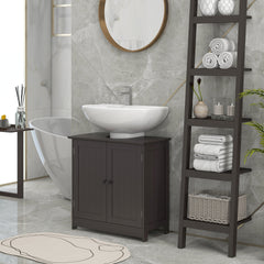 HOMCOM Bathroom Vanity Cabinet, Under Sink Bathroom Cabinet with 2 Doors and Adjustable Shelf, Coffee