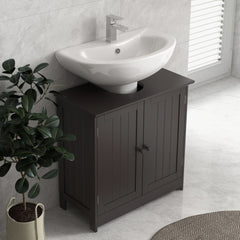 HOMCOM Bathroom Vanity Cabinet, Under Sink Bathroom Cabinet with 2 Doors and Adjustable Shelf, Coffee