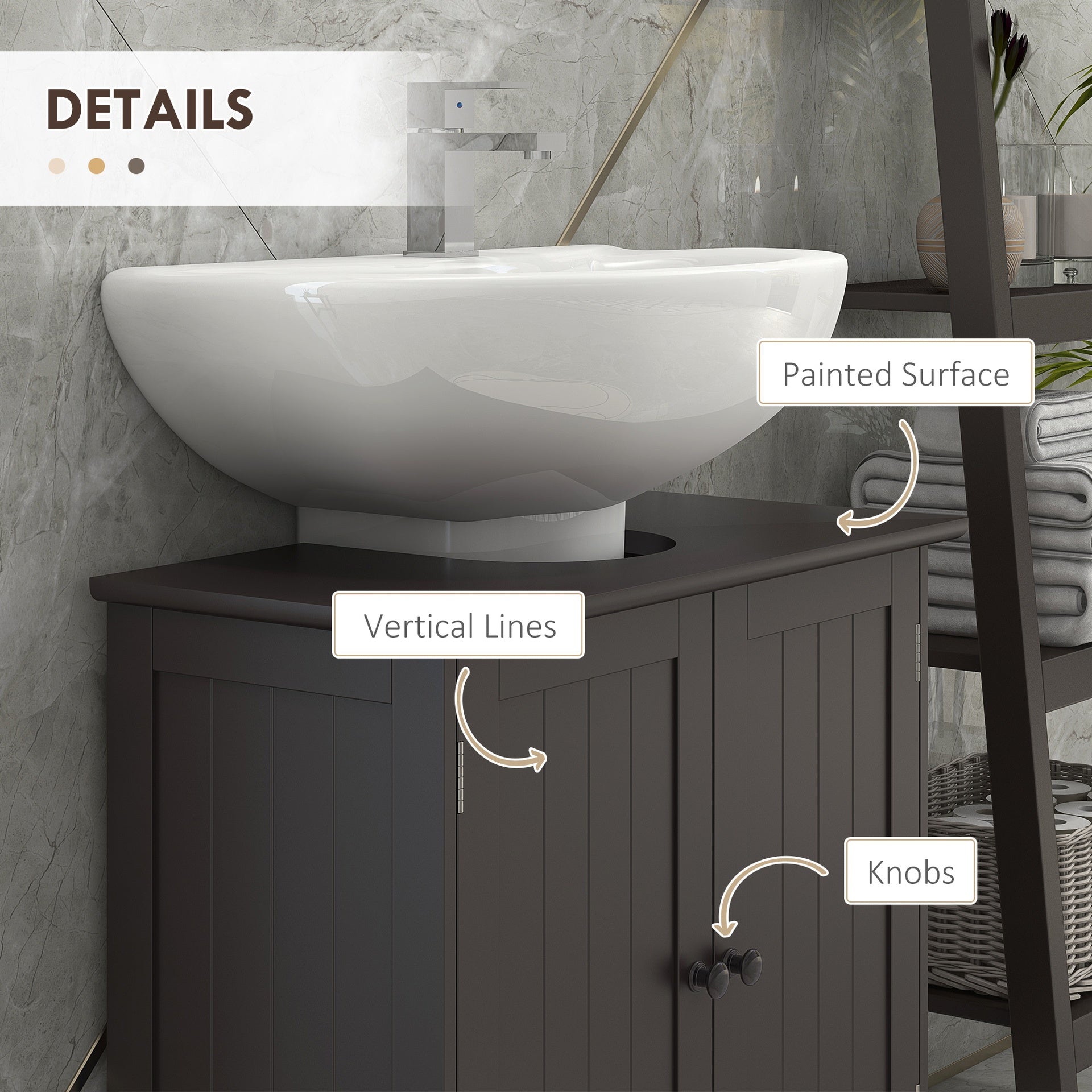 HOMCOM Bathroom Vanity Cabinet, Under Sink Bathroom Cabinet with 2 Doors and Adjustable Shelf, Coffee