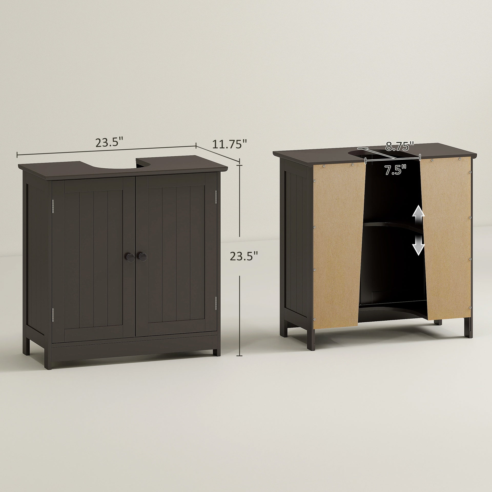 HOMCOM Bathroom Vanity Cabinet, Under Sink Bathroom Cabinet with 2 Doors and Adjustable Shelf, Coffee