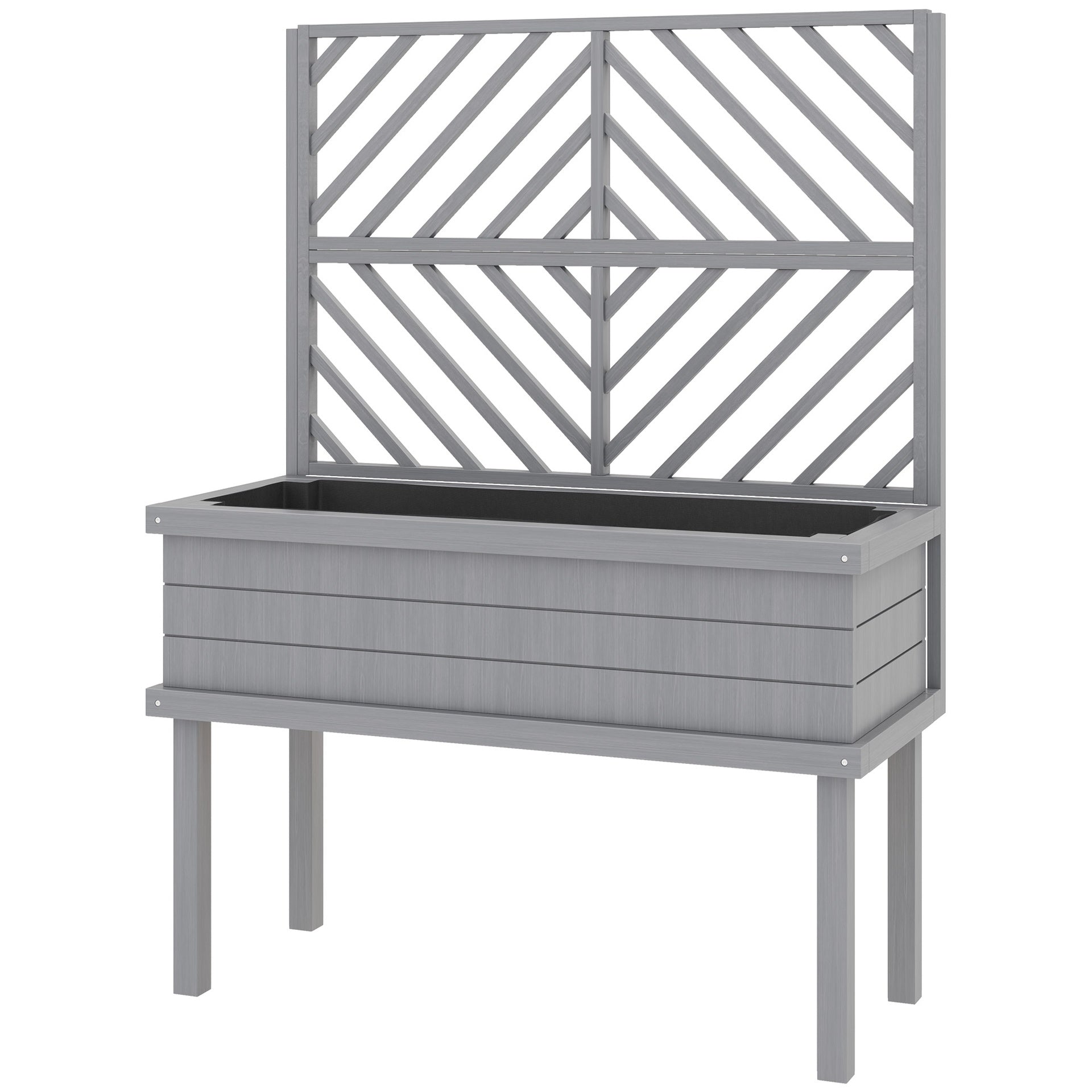 Outsunny Elevated Wood Planter with Trellis for Climbing Plants, Raised Garden Bed with Legs and Drainage Holes, Gray