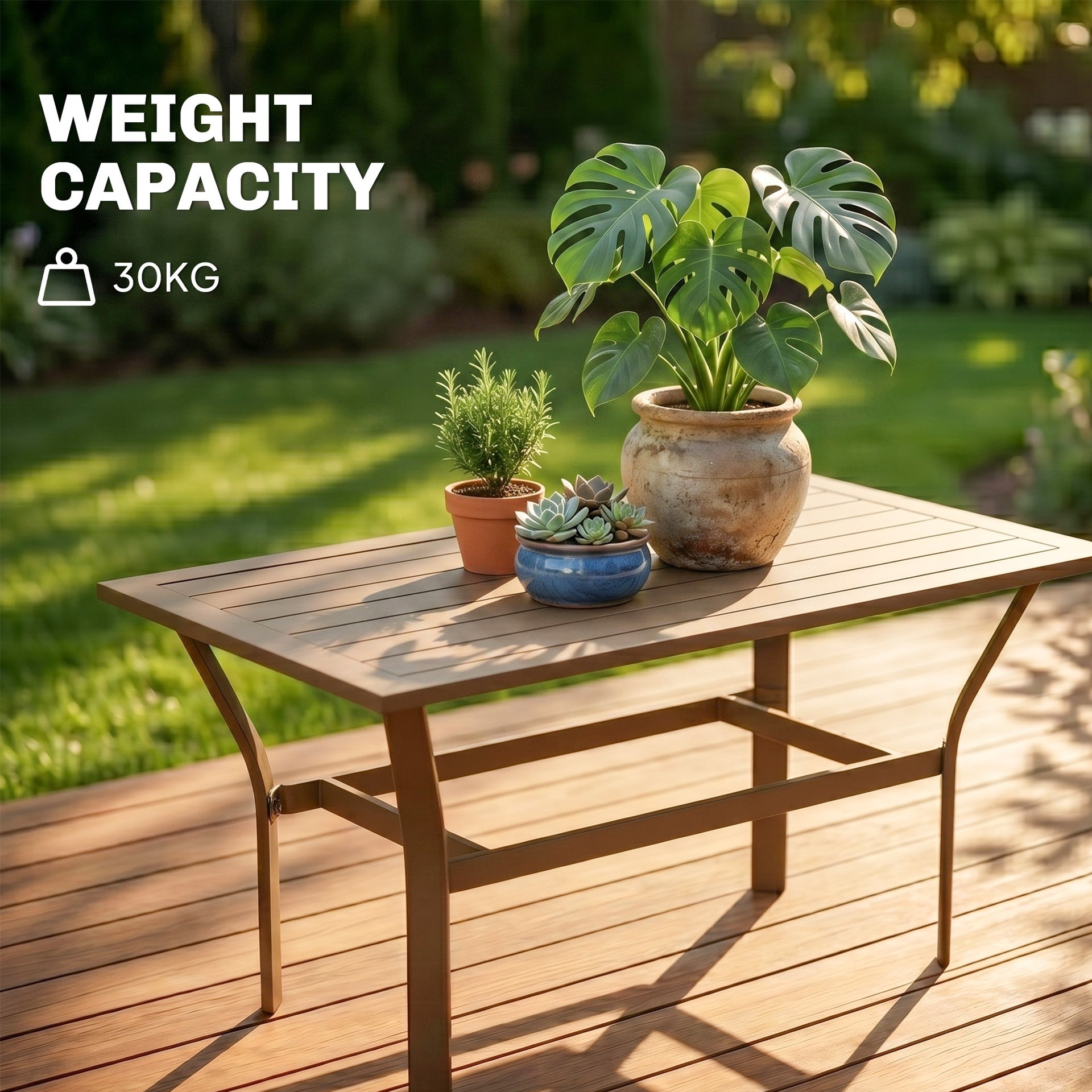 Outsunny Outdoor Coffee Table with Slatted Tabletop, All-Weather Rectangle Metal Patio Coffee Table for Garden, Brown