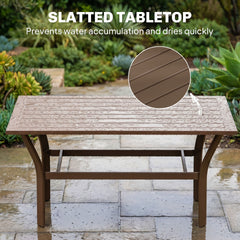 Outsunny Outdoor Coffee Table with Slatted Tabletop, All-Weather Rectangle Metal Patio Coffee Table for Garden, Brown
