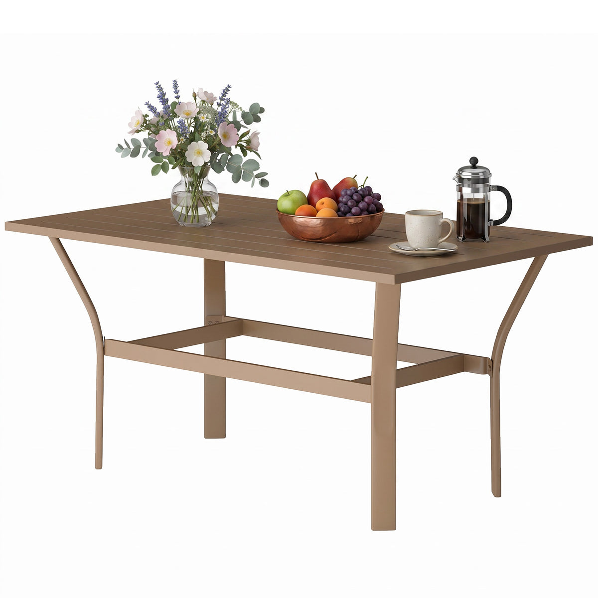 Outsunny Outdoor Coffee Table with Slatted Tabletop, All-Weather Rectangle Metal Patio Coffee Table for Garden, Brown