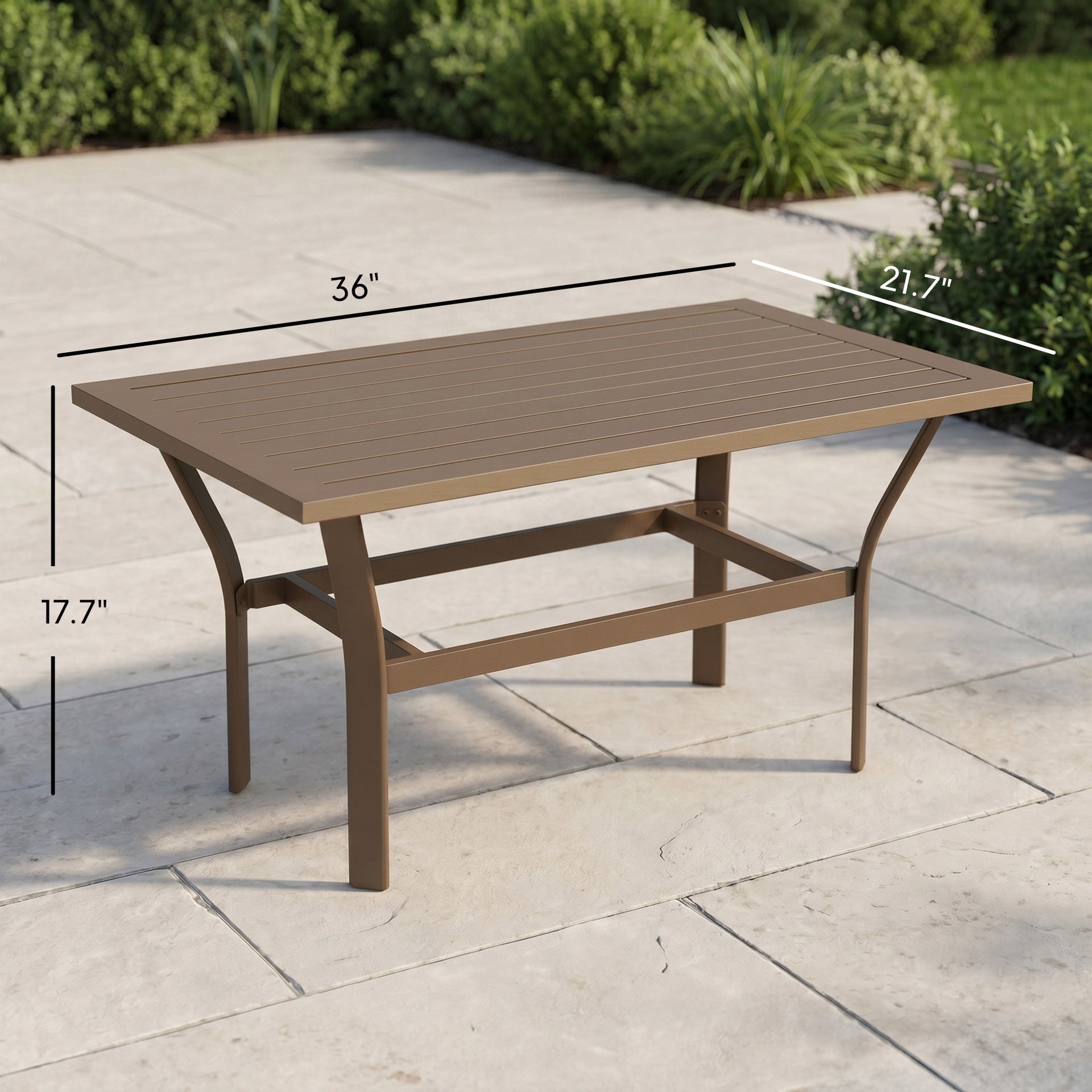 Outsunny Outdoor Coffee Table with Slatted Tabletop, All-Weather Rectangle Metal Patio Coffee Table for Garden, Brown