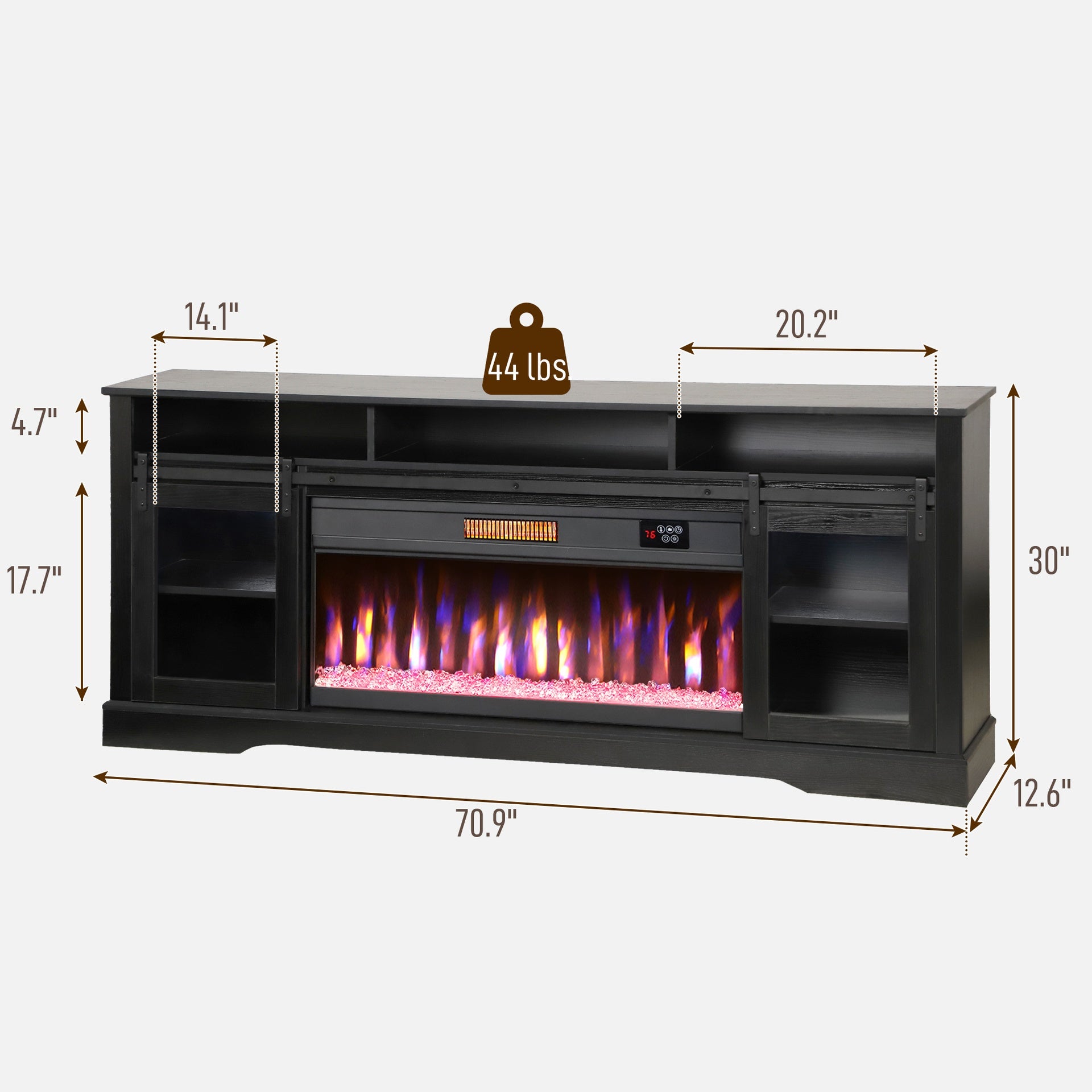 HOMCOM Fireplace TV Stand for TVs Up to 80 Inch, TV Console with Electric Fireplace, Open Storage and Side Cabinets, Black