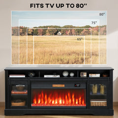 HOMCOM Fireplace TV Stand for TVs Up to 80 Inch, TV Console with Electric Fireplace, Open Storage and Side Cabinets, Black