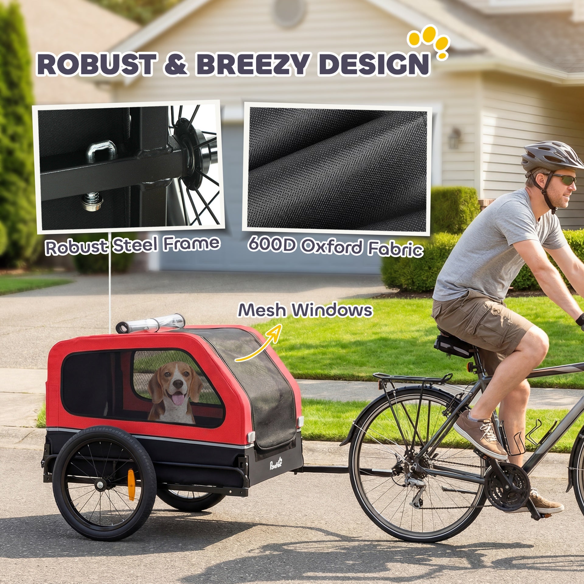 PawHut Dog Bike Trailer for Small & Medium Dogs, Universal Bicycle Coupler, Flip-Down Ramp Tailgate, Red