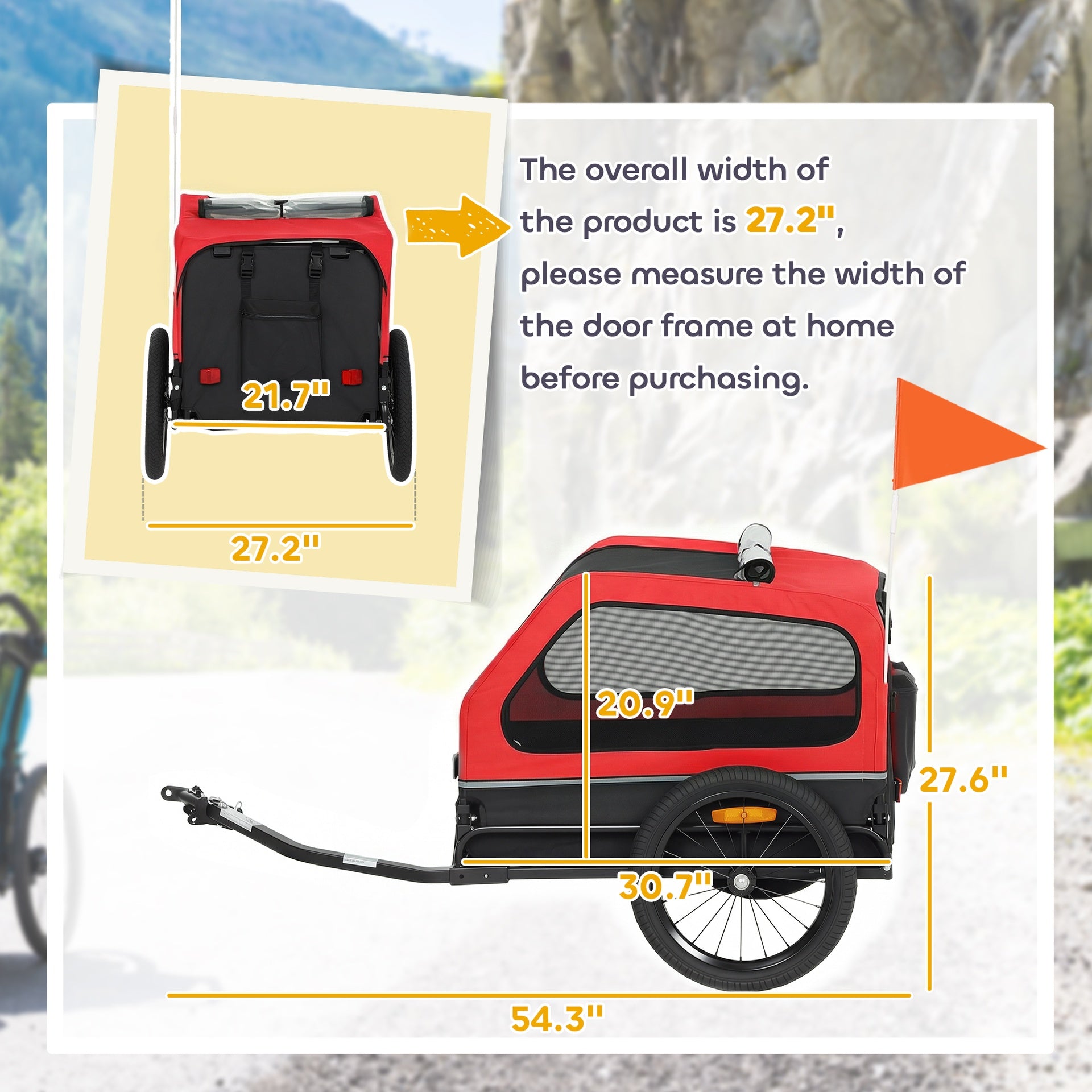 PawHut Dog Bike Trailer for Small & Medium Dogs, Universal Bicycle Coupler, Flip-Down Ramp Tailgate, Red