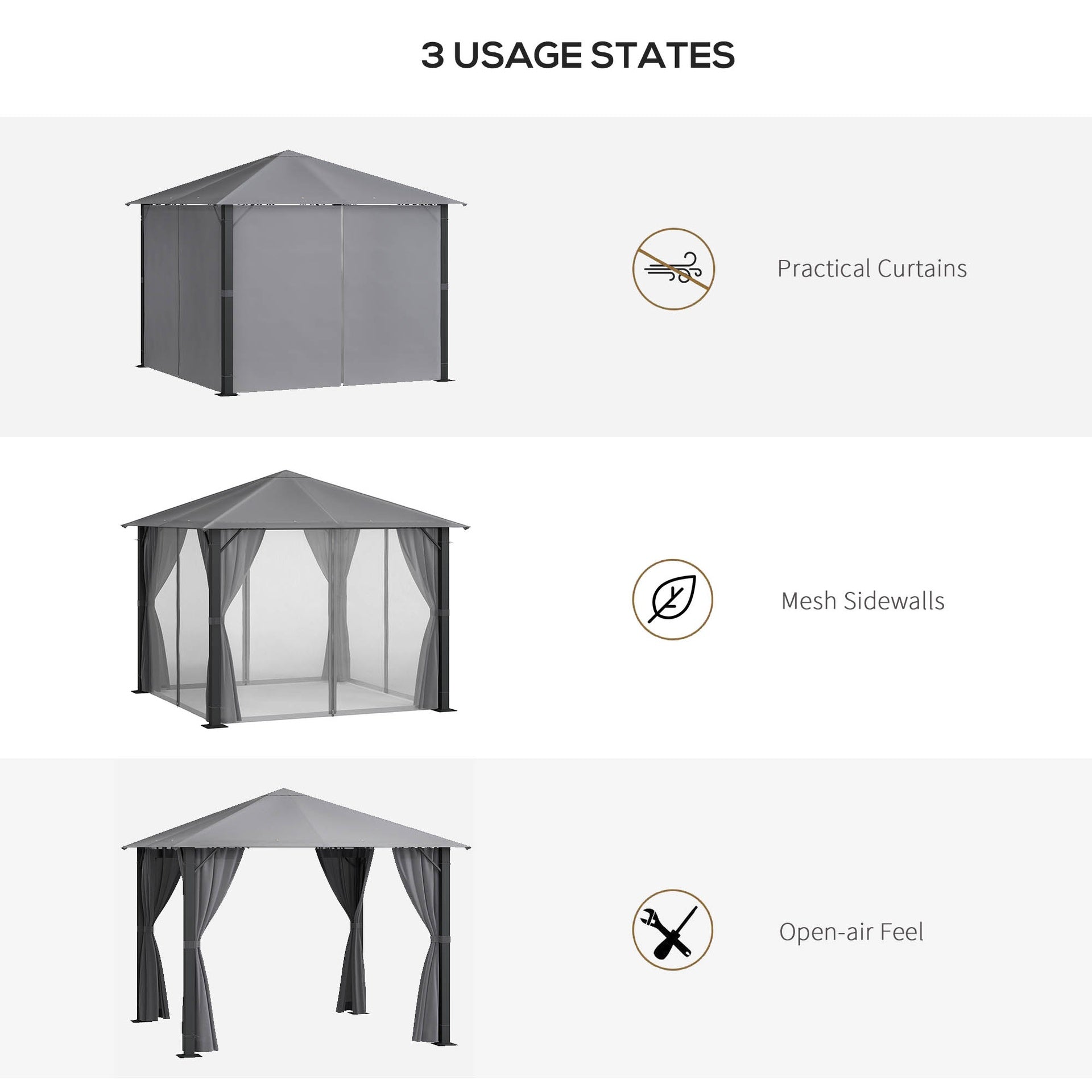 Outsunny 10' x 10' Patio Gazebo, Outdoor Gazebo Canopy Shelter with Netting & Curtains, Vented Roof, for Garden, Lawn, Backyard and Deck, Black
