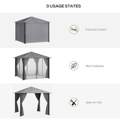 Outsunny 10' x 10' Patio Gazebo, Outdoor Gazebo Canopy Shelter with Netting & Curtains, Vented Roof, for Garden, Lawn, Backyard and Deck, Black