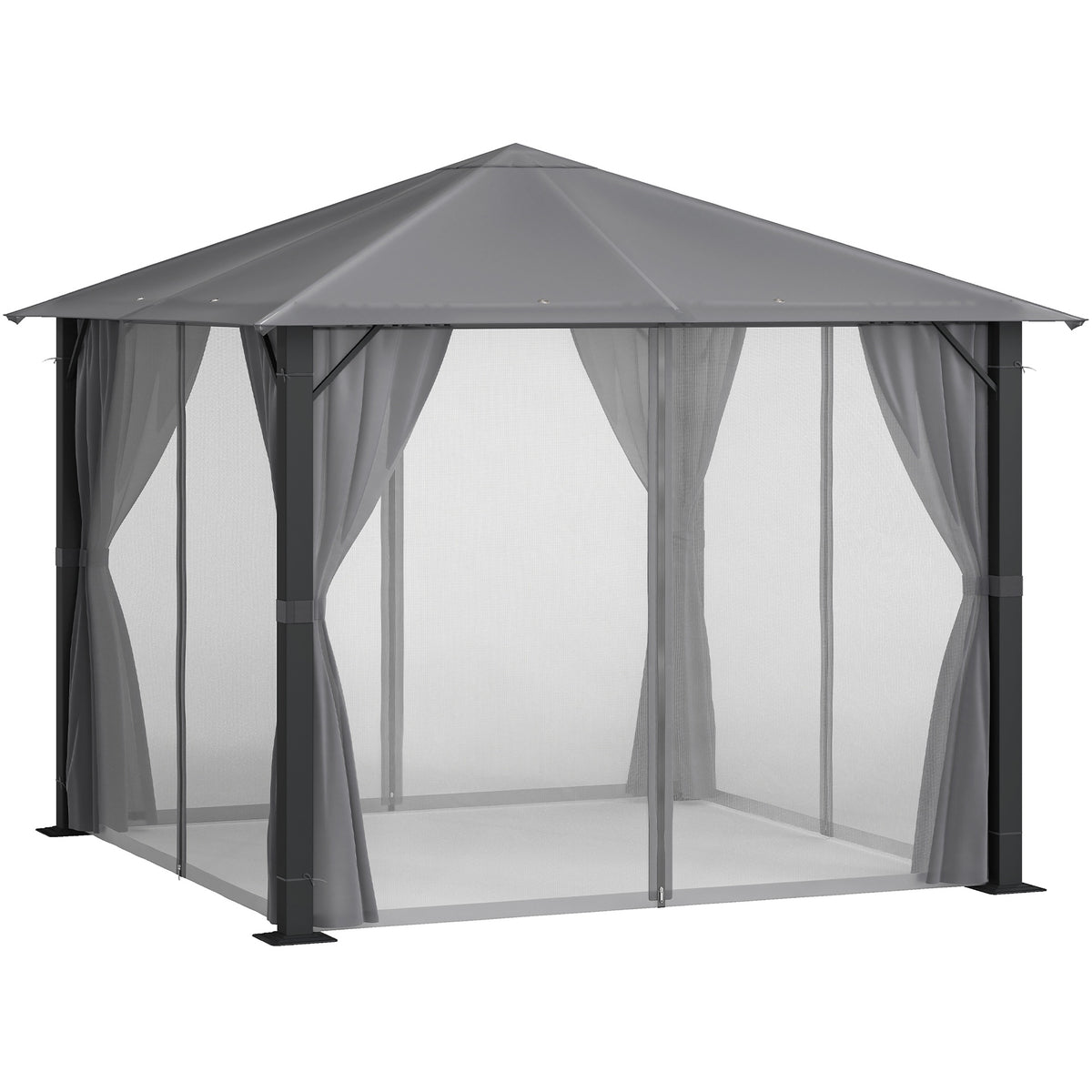 Outsunny 10' x 10' Patio Gazebo, Outdoor Gazebo Canopy Shelter with Netting & Curtains, Vented Roof, for Garden, Lawn, Backyard and Deck, Black