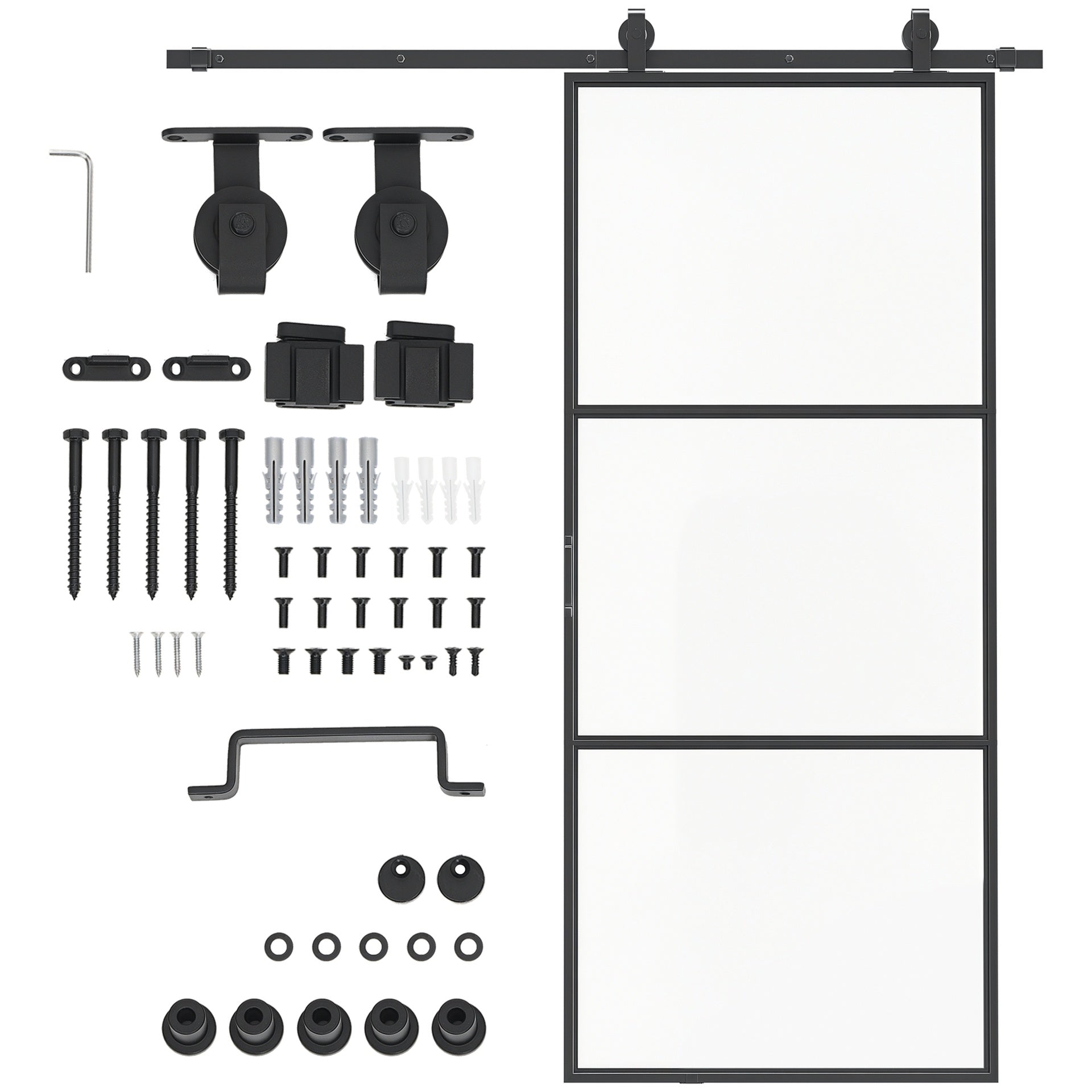 HOMCOM 36" x 84" Sliding Door with Hardware Kit, Handle, & Track, Frosted Tempered Glass Door, Easy Installation
