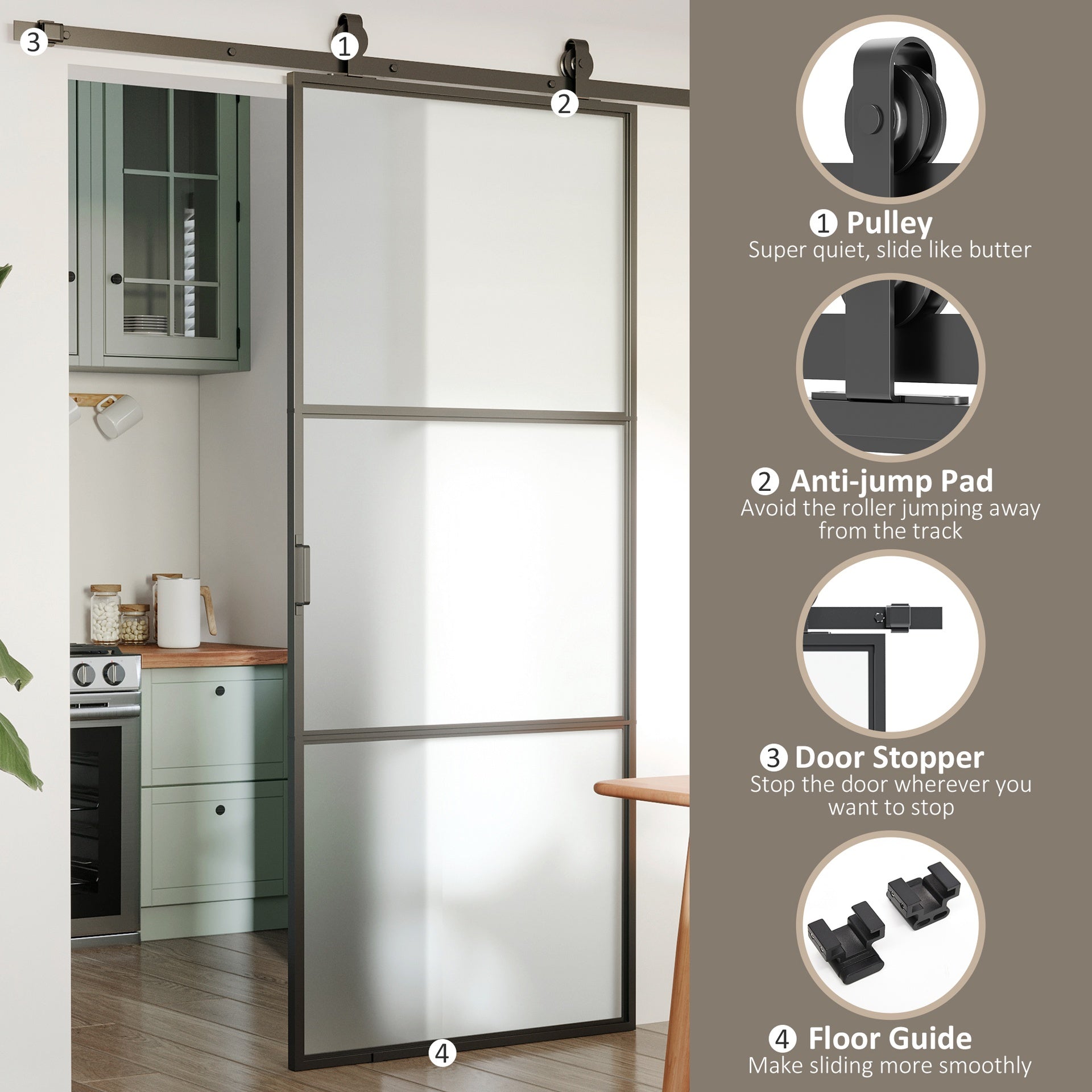 HOMCOM 36" x 84" Sliding Door with Hardware Kit, Handle, & Track, Frosted Tempered Glass Door, Easy Installation