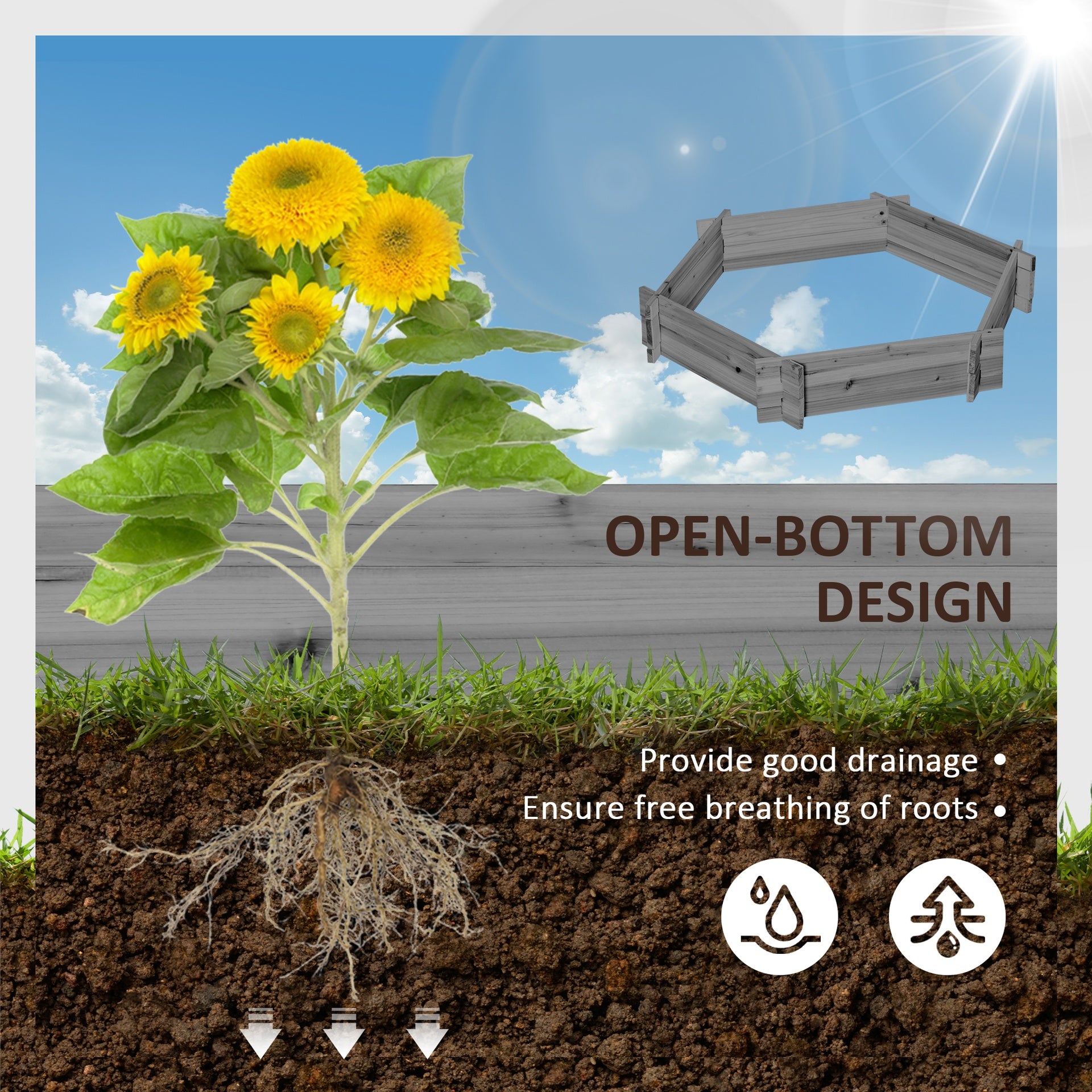 Outsunny 39" x 36" Screwless Raised Garden Bed, Hexagon Planter Box for Outdoor Plants, Vegetables, Flowers, Herbs, Gray
