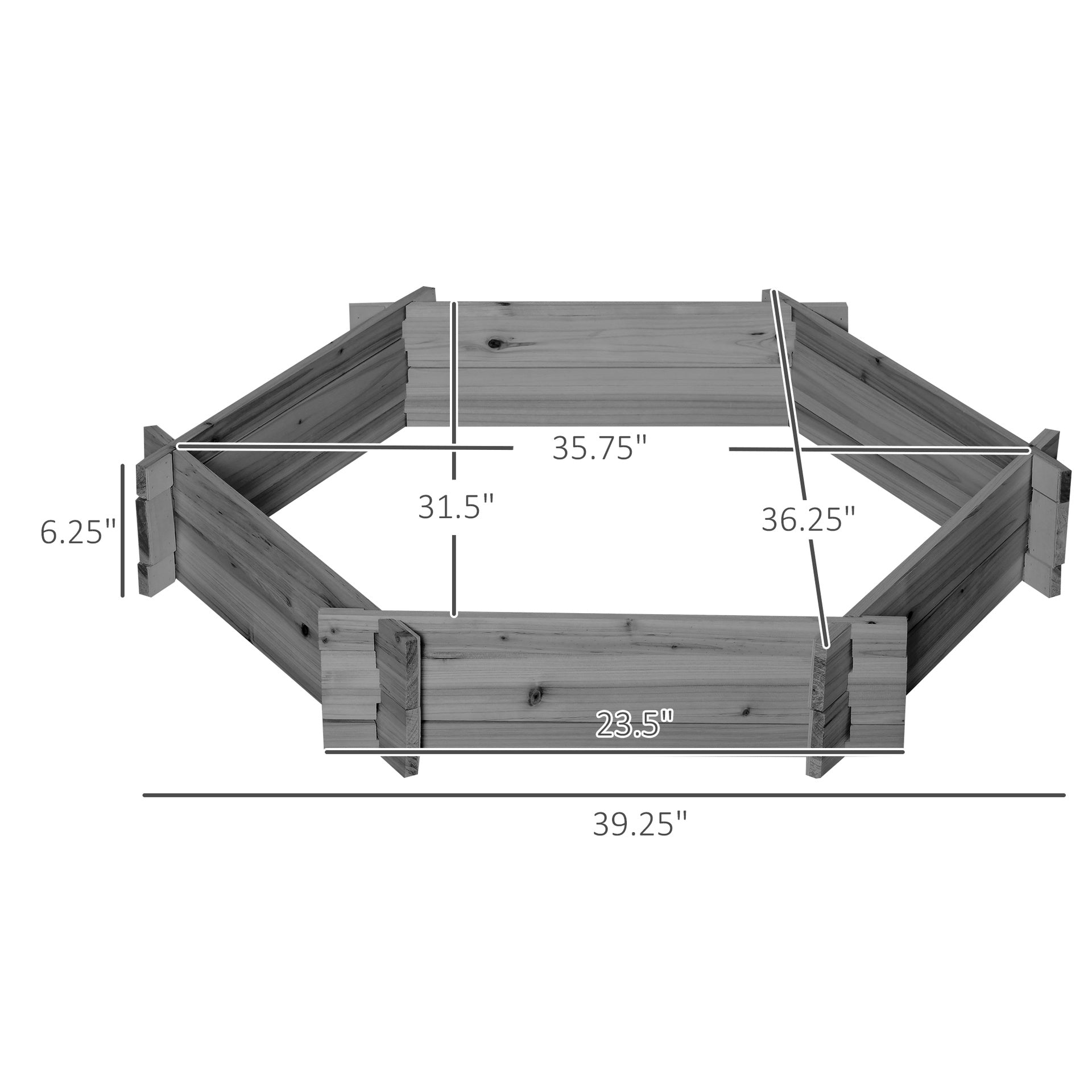Outsunny 39" x 36" Screwless Raised Garden Bed, Hexagon Planter Box for Outdoor Plants, Vegetables, Flowers, Herbs, Gray