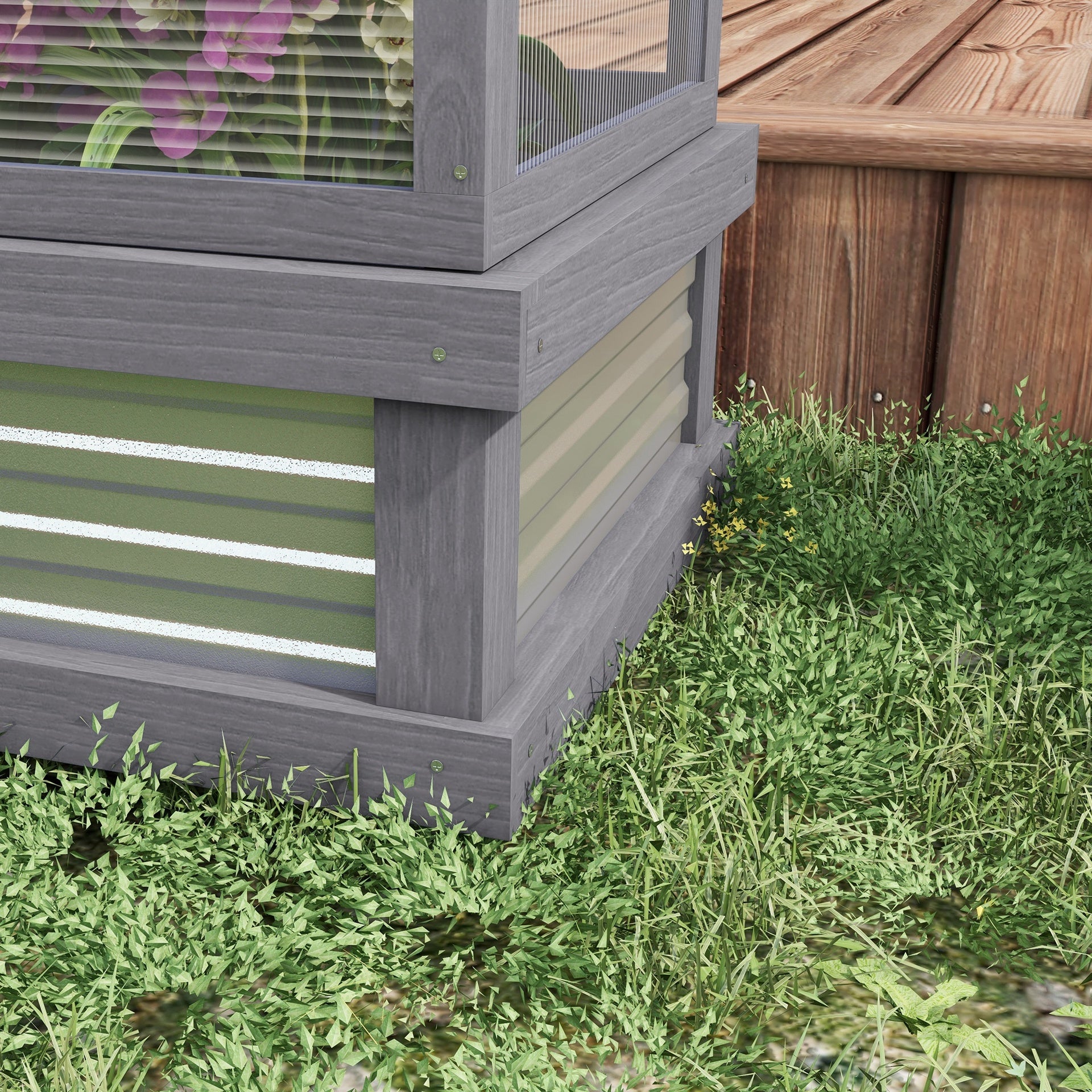 Outsunny Raised Garden Flower Bed Kit w/ Greenhouse, Wooden Cold Frame Planter, Gray