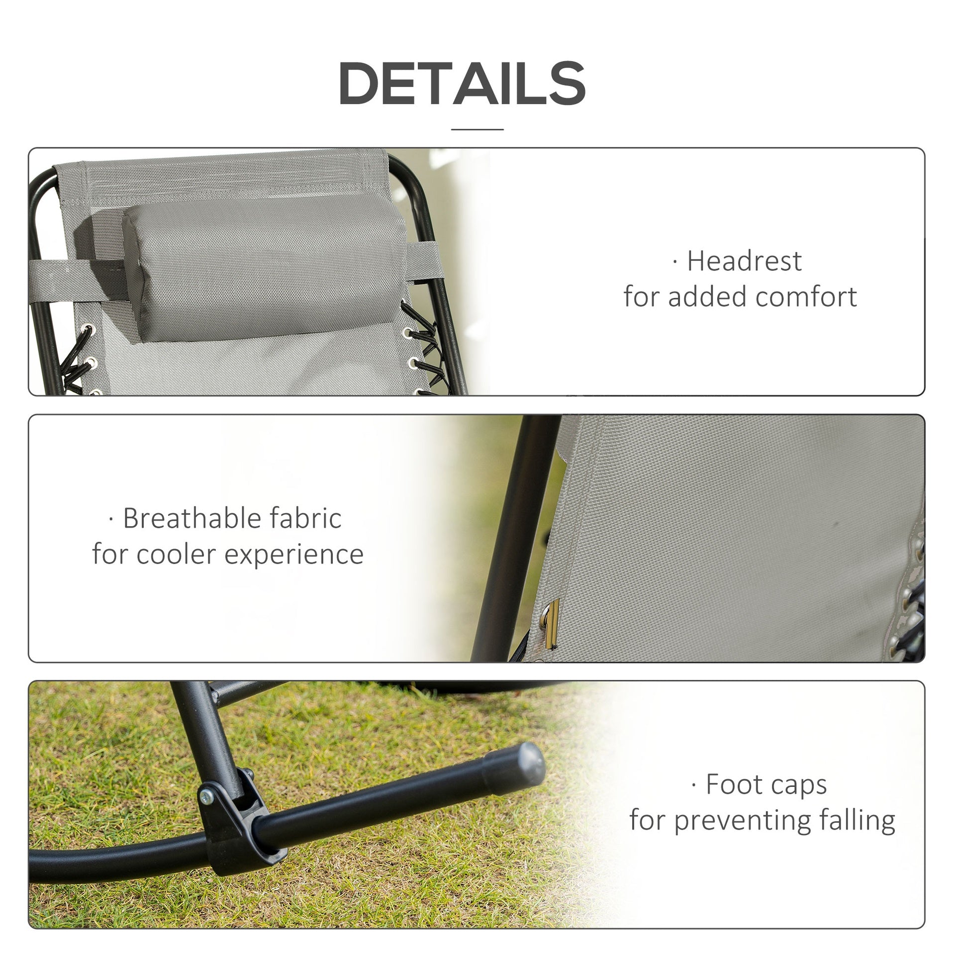 Outsunny Outdoor Rocking Chair Set of 2, Patio Folding Lawn Rocker Set with Headrests for Yard, Patio, Deck, Backyard, Gray