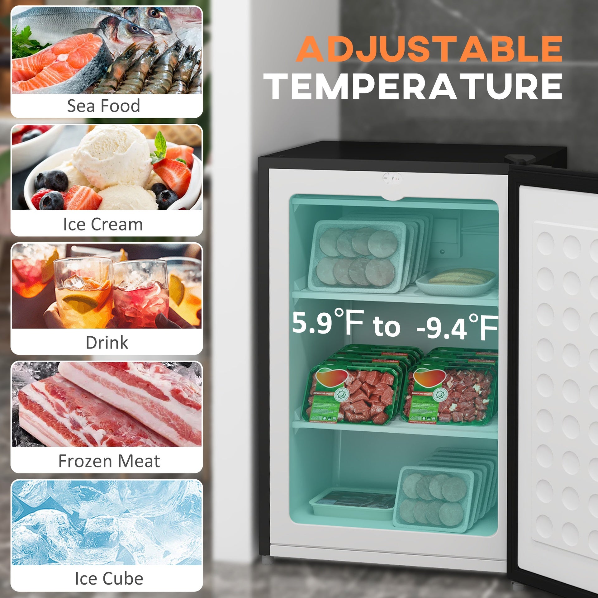 HOMCOM Upright Freezer, 3 Cu Ft Small Freezer with Reversible Single Door, Adjustable Thermostat for Home, Apartment, Silver