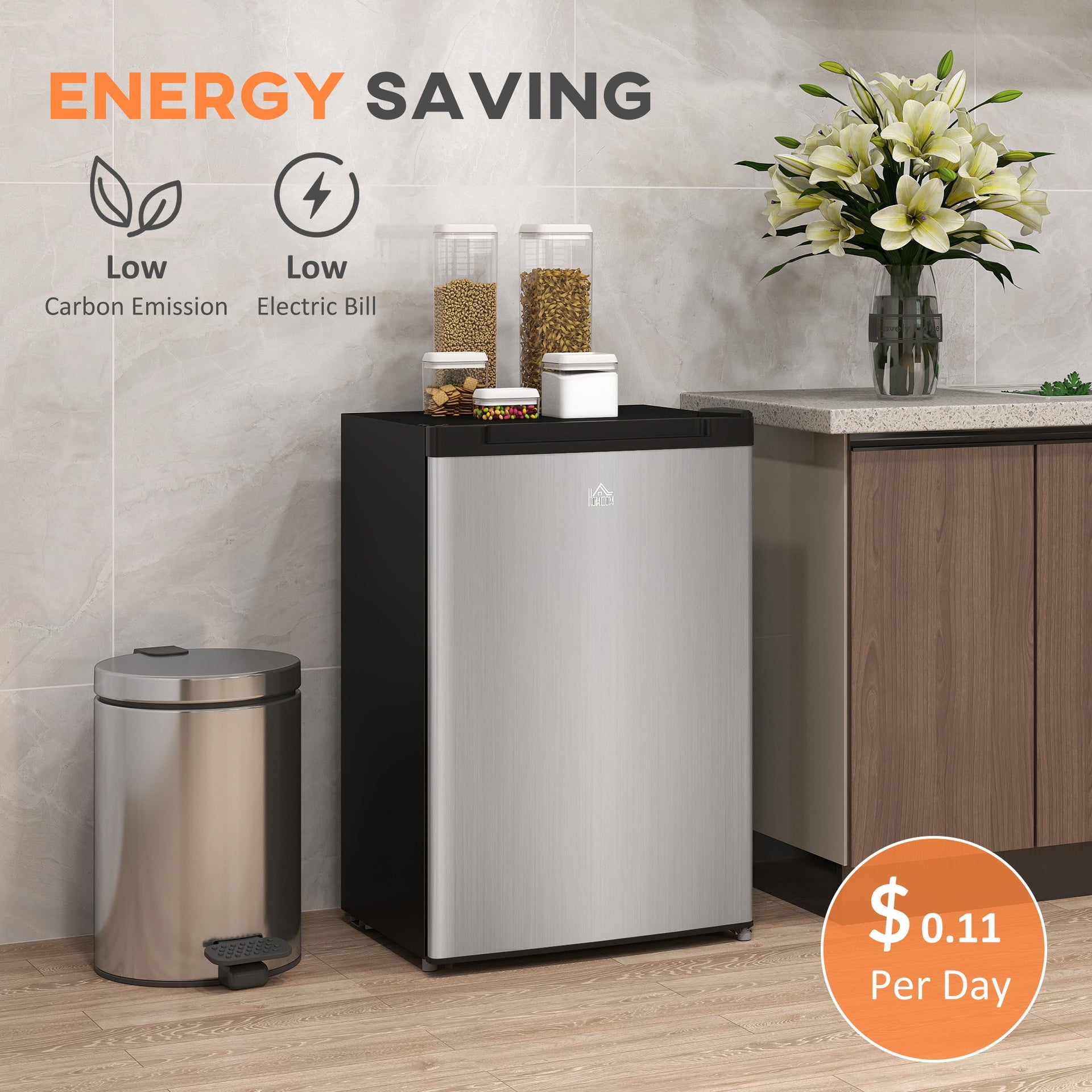 HOMCOM Upright Freezer, 3 Cu Ft Small Freezer with Reversible Single Door, Adjustable Thermostat for Home, Apartment, Silver