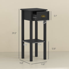 HOMCOM 2-Tier Side Tables Set of 2 with Drawer and Shelf, 2 Pieces End Tables for Living Room and Hallway, Black