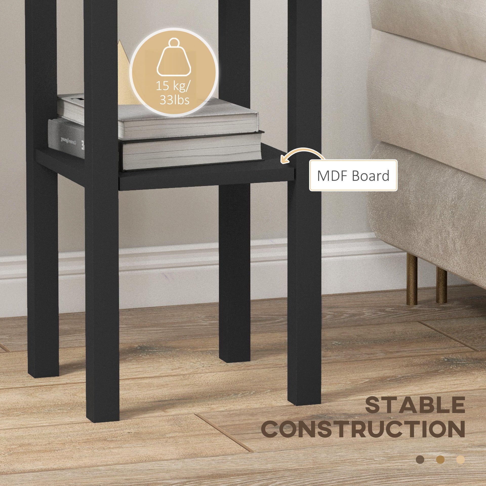 HOMCOM 2-Tier Side Tables Set of 2 with Drawer and Shelf, 2 Pieces End Tables for Living Room and Hallway, Black