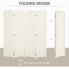 HOMCOM Folding Room Divider Screen 4 Panel 6' Tall Privacy Screen Freestanding Wood Partition for Home Office, White