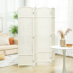 HOMCOM Folding Room Divider Screen 4 Panel 6' Tall Privacy Screen Freestanding Wood Partition for Home Office, White