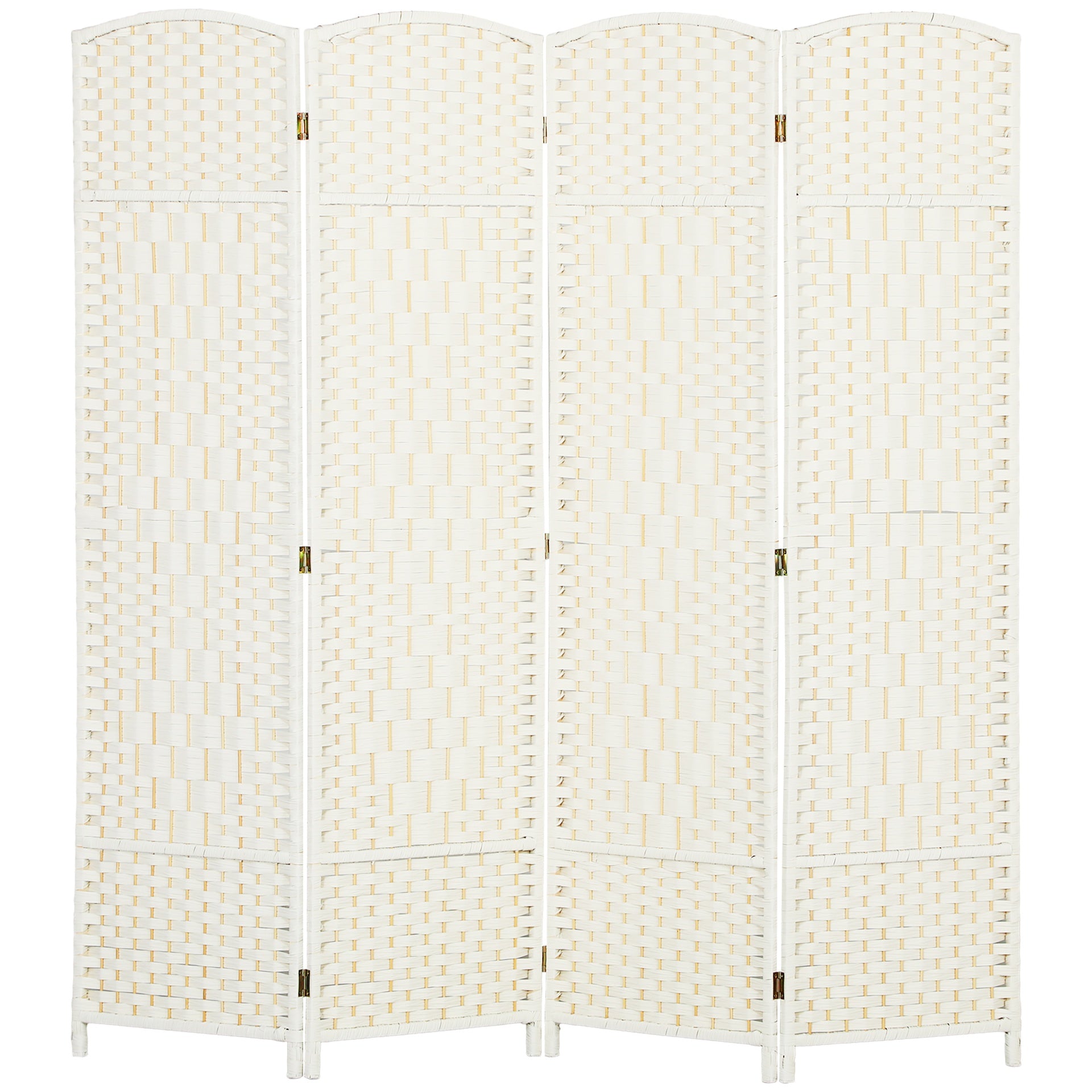 HOMCOM Folding Room Divider Screen 4 Panel 6' Tall Privacy Screen Freestanding Wood Partition for Home Office, White