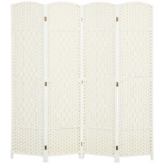 HOMCOM Folding Room Divider Screen 4 Panel 6' Tall Privacy Screen Freestanding Wood Partition for Home Office, White