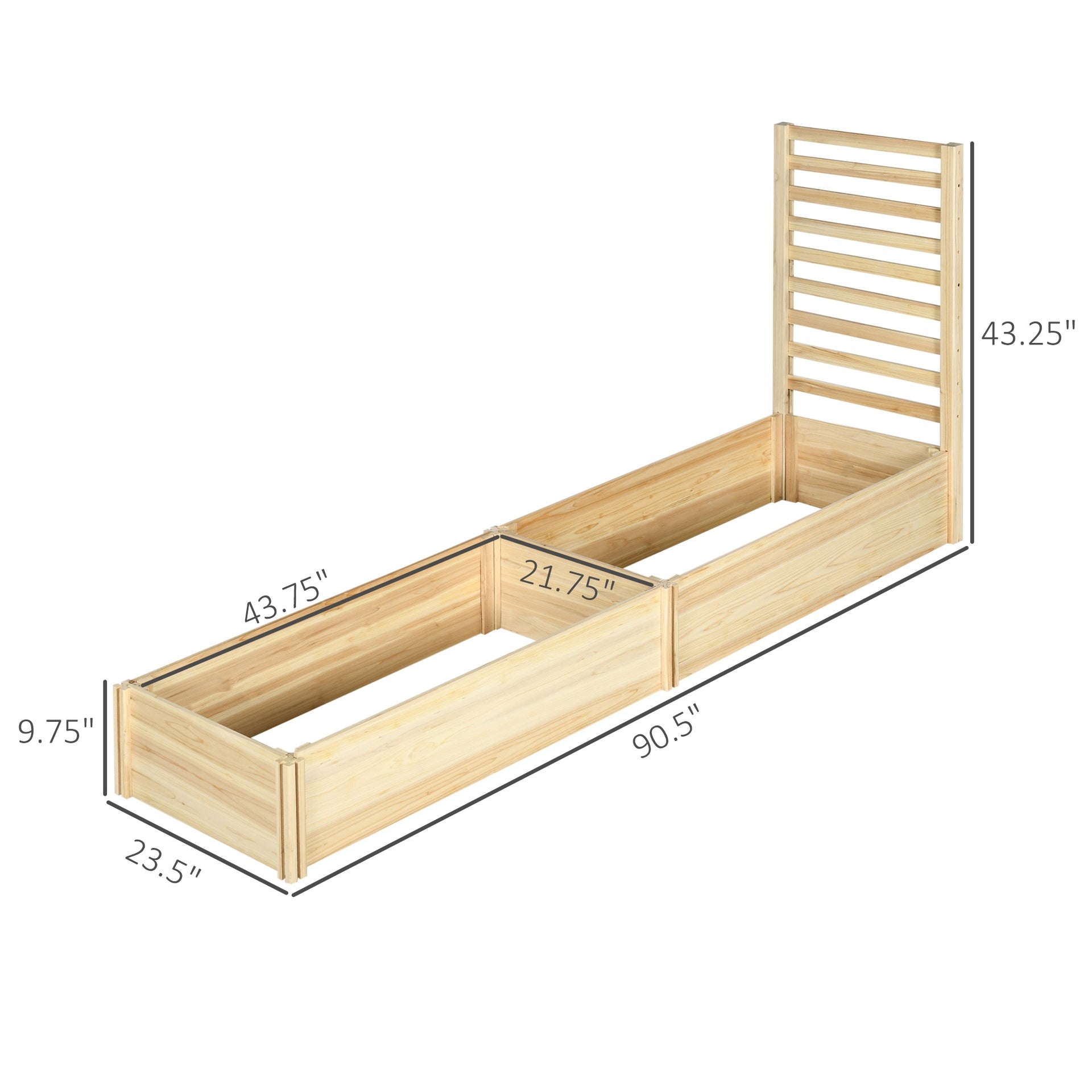 Outsunny Wood Planter Box with Trellis for Climbing Plants, Raised Garden Bed for Outdoor Flowers Herbs, 91"x24"x43", Natural