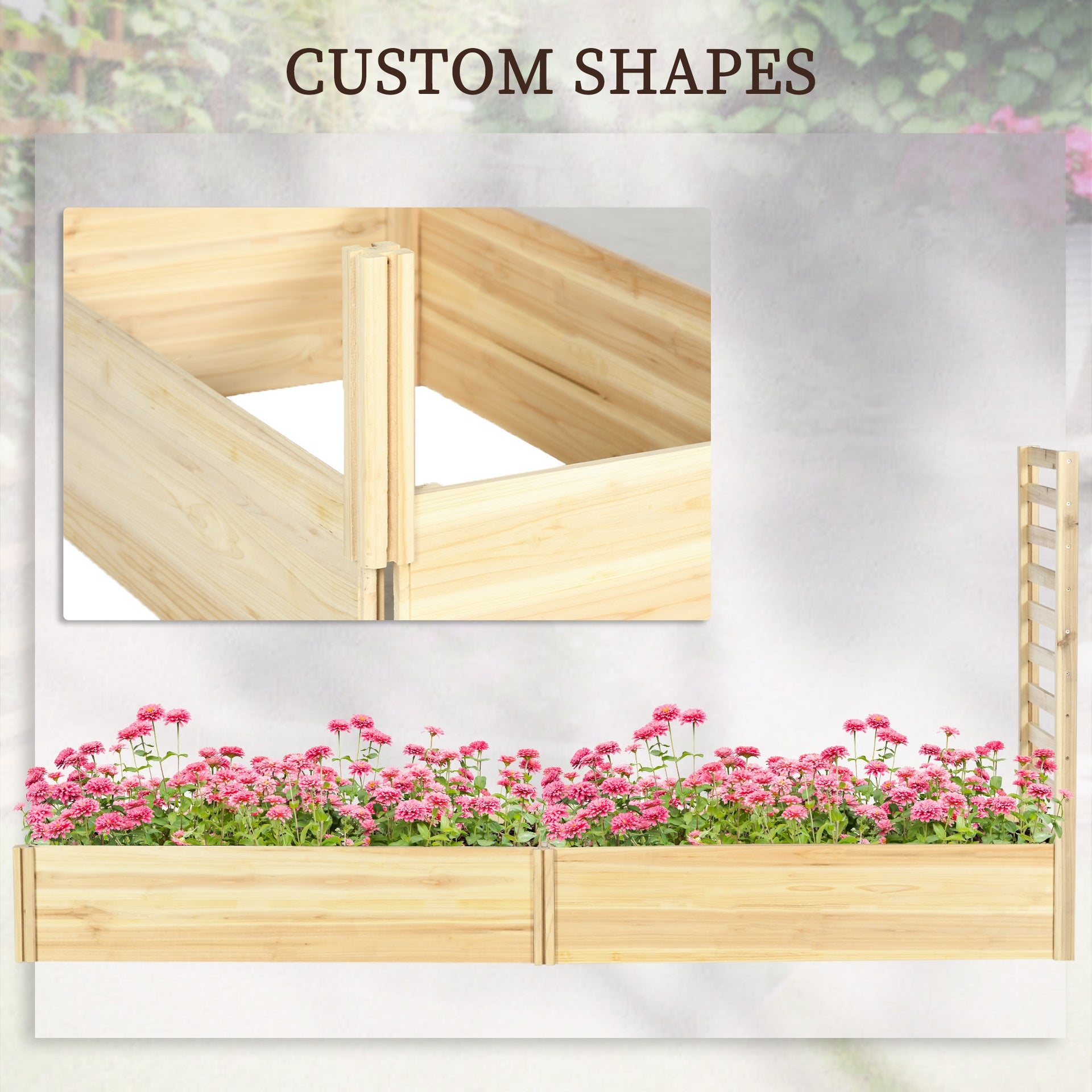 Outsunny Wood Planter Box with Trellis for Climbing Plants, Raised Garden Bed for Outdoor Flowers Herbs, 91"x24"x43", Natural
